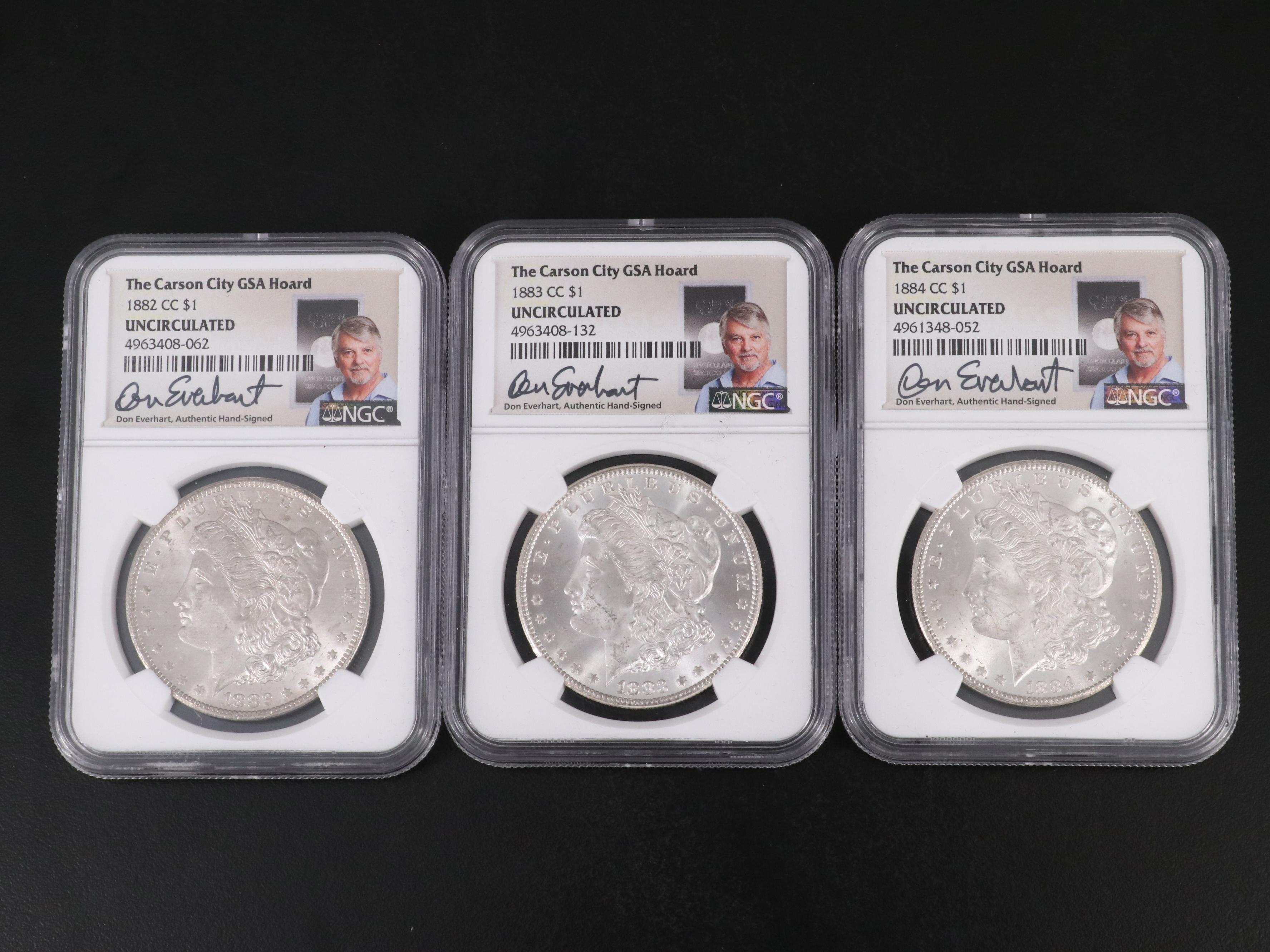 Set of Three NGC Certified Uncirculated Carson City Morgan Dollars