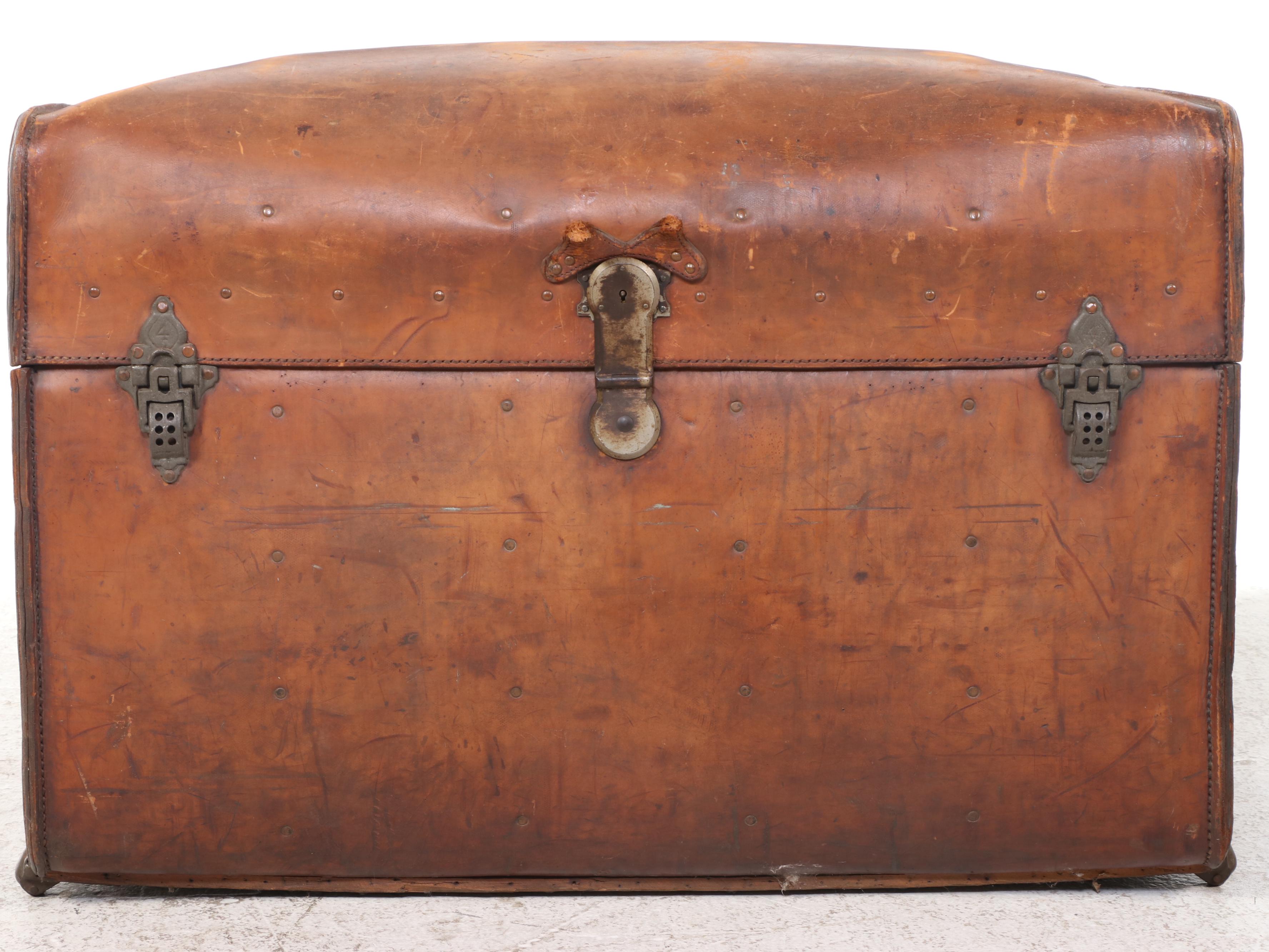 Victorian Leather Covered Domed Steamer Trunk, Late 19th Century