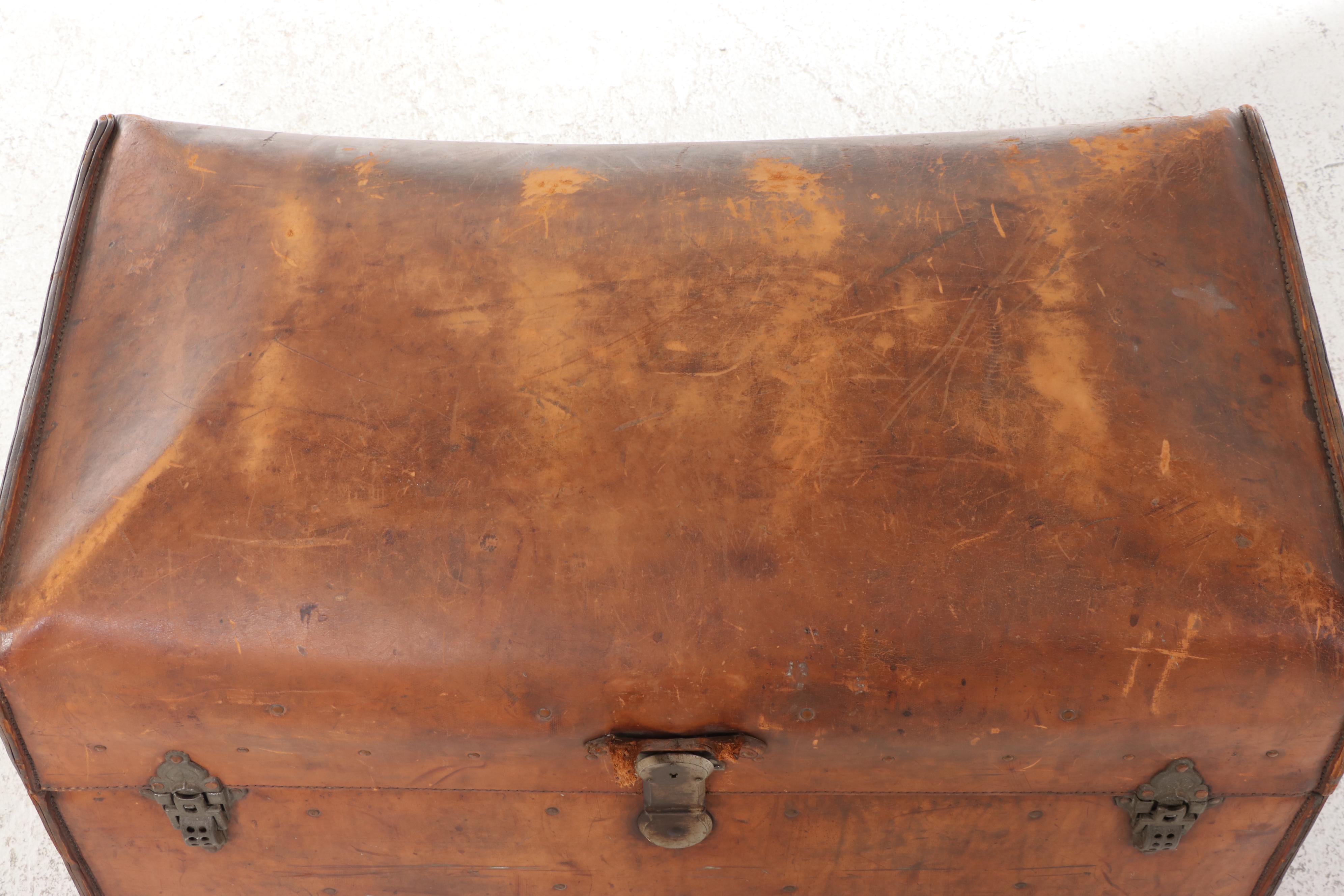 Victorian Leather Covered Domed Steamer Trunk, Late 19th Century