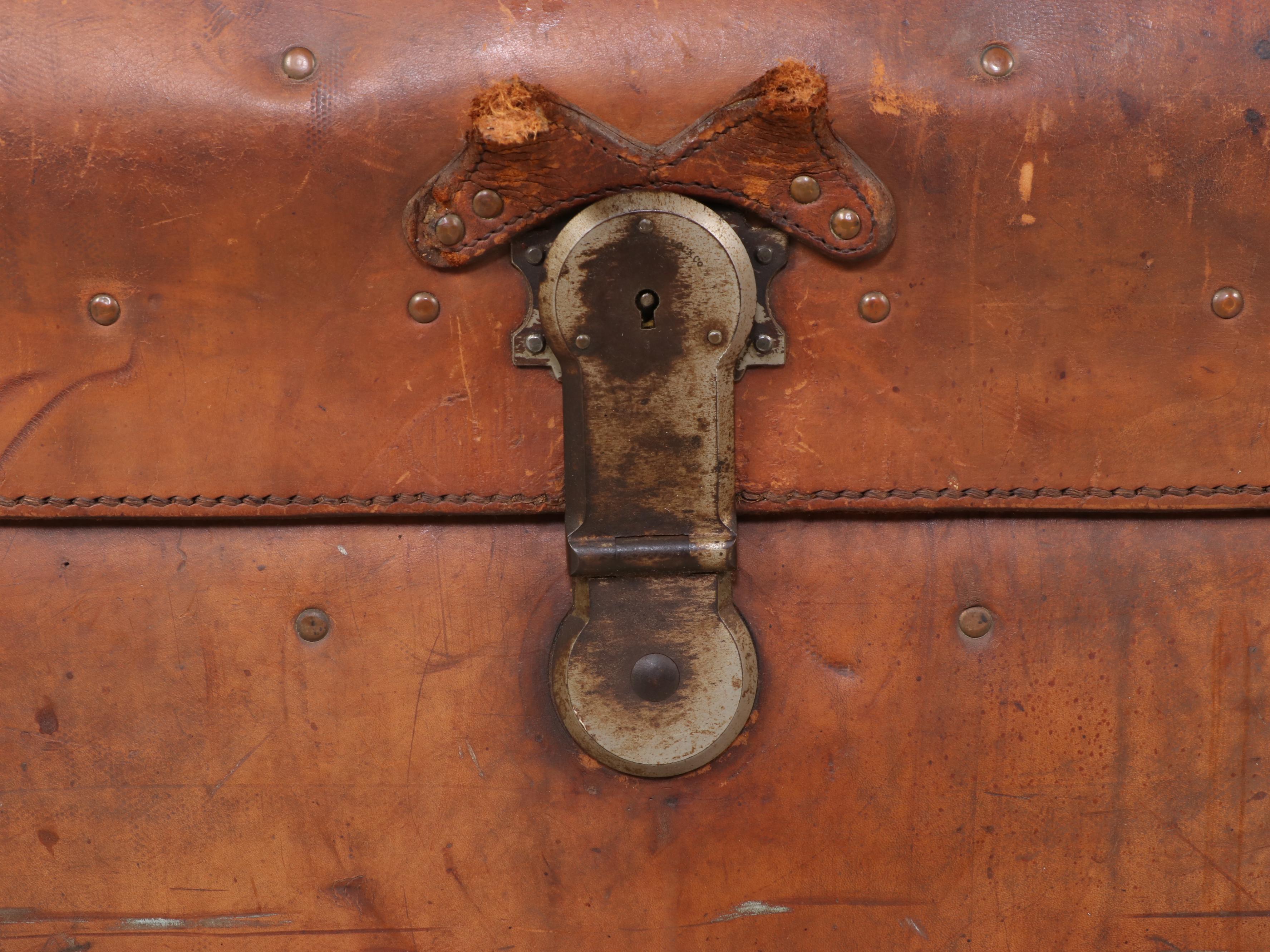 Victorian Leather Covered Domed Steamer Trunk, Late 19th Century