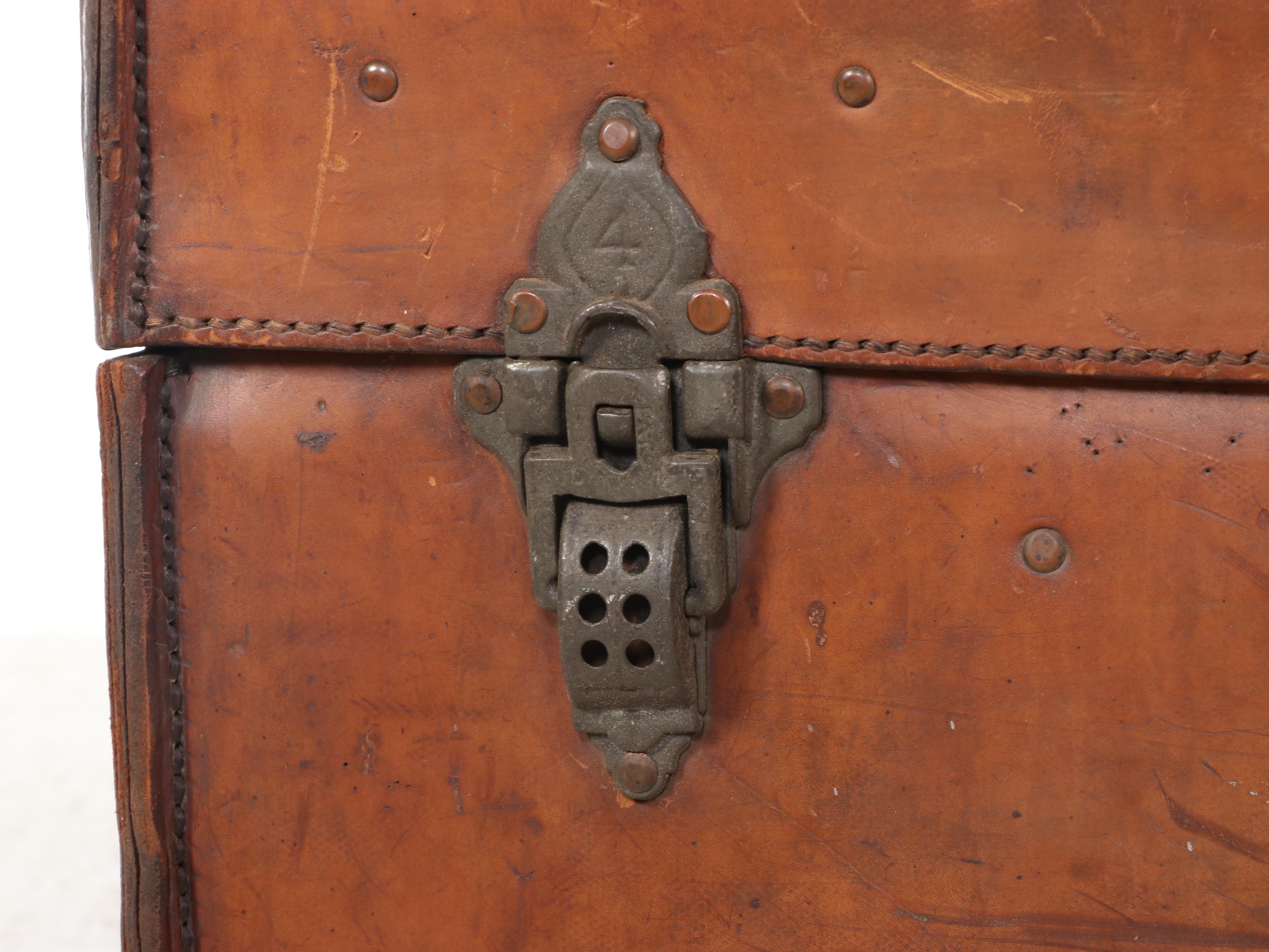 Victorian Leather Covered Domed Steamer Trunk, Late 19th Century