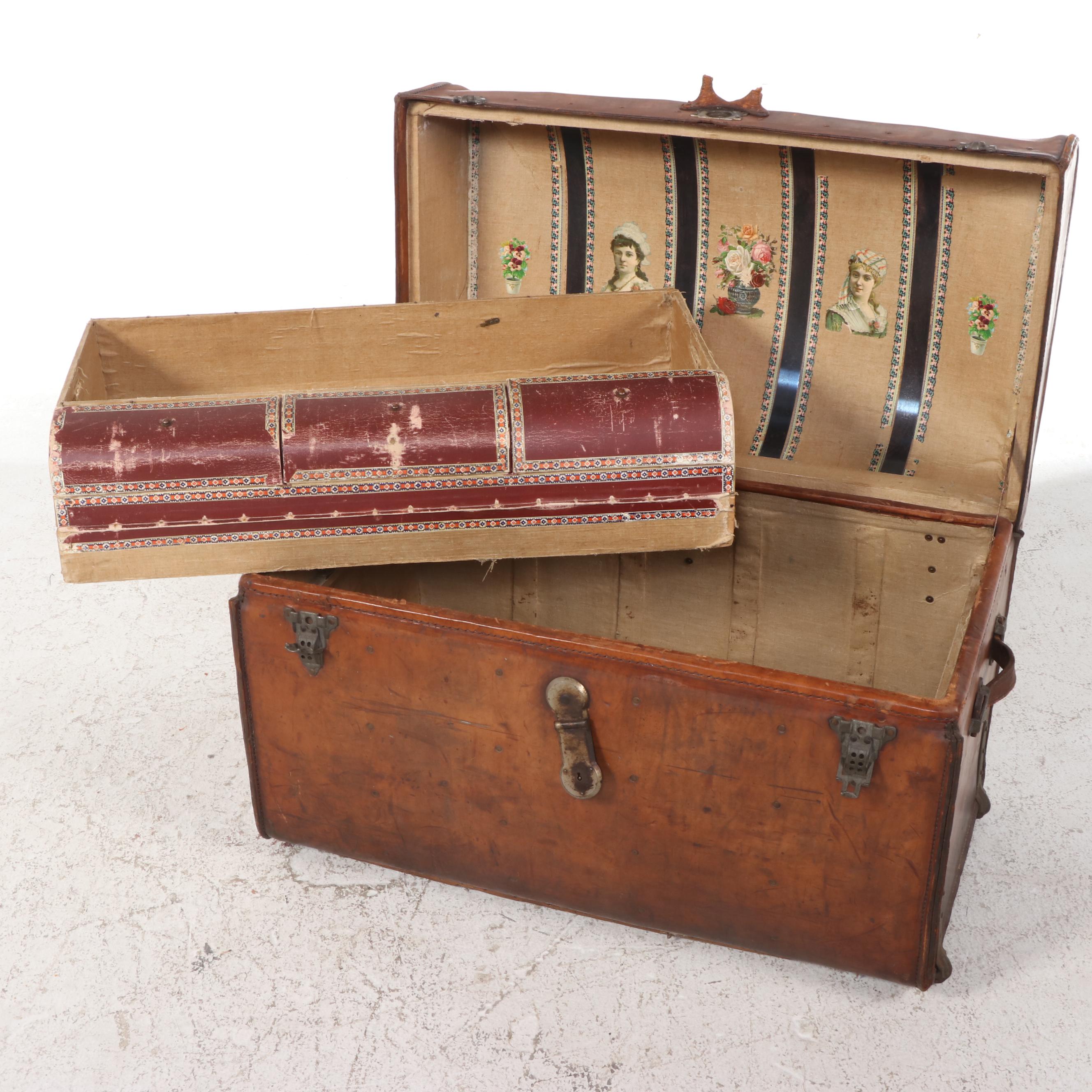 Victorian Leather Covered Domed Steamer Trunk, Late 19th Century