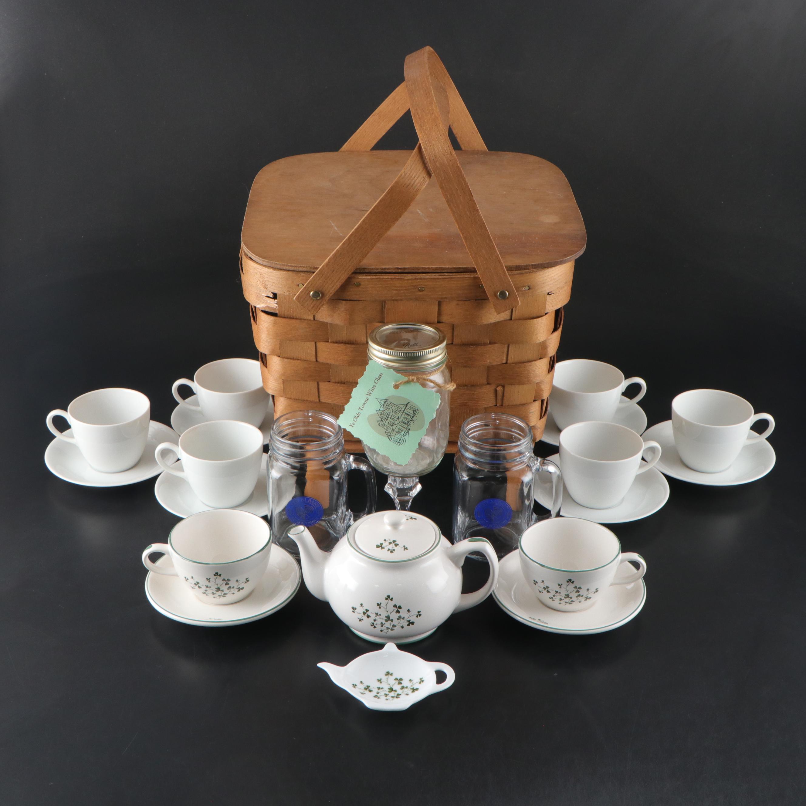 Bewley Irish Imports White Picnic China with Picnic Basket and More, Vintage