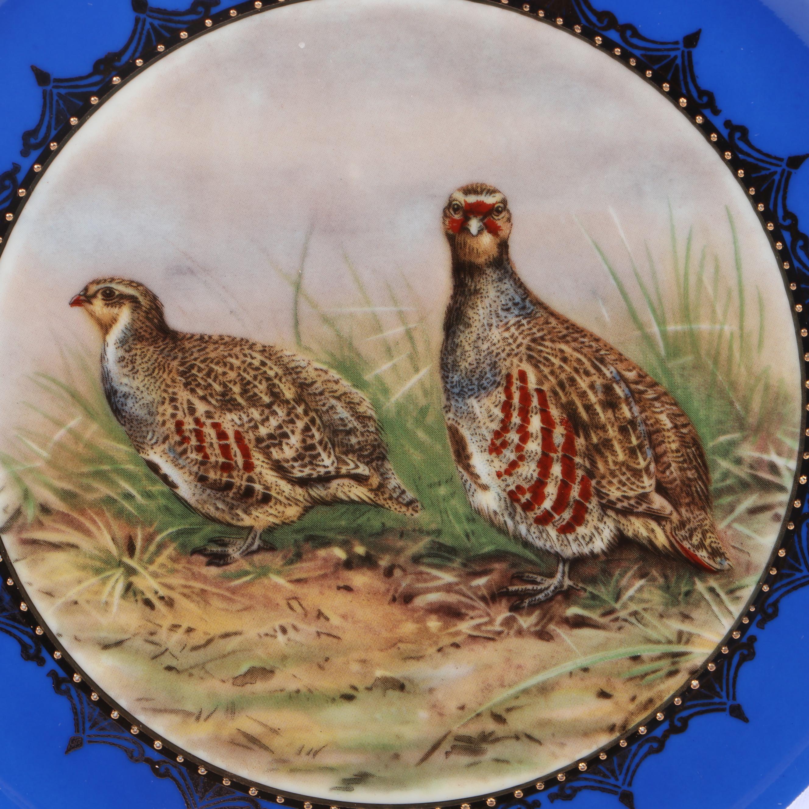 German STW Bavaria Gilt and Cobalt Ceramic Dinner Plates with Bird Motifs