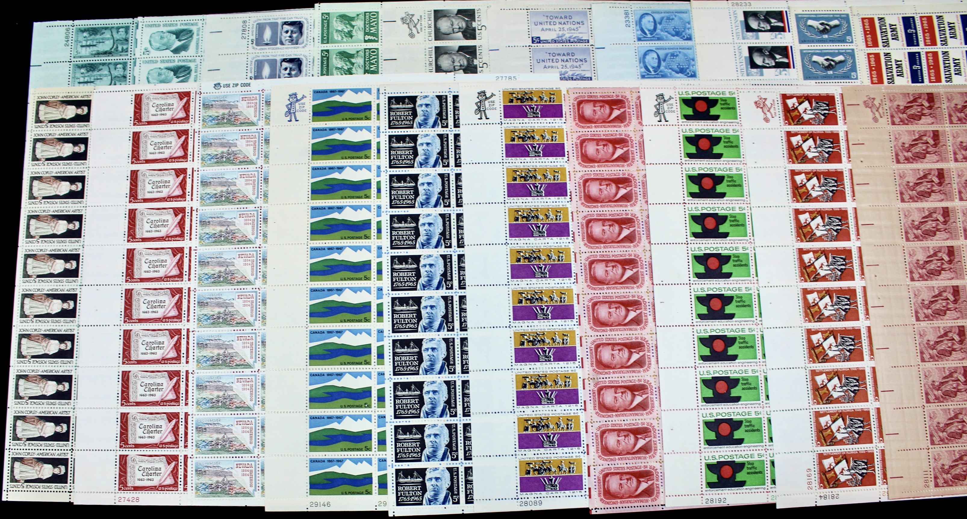 Thirty-Seven Different U.S. 5-Cent Postage Stamp Sheets, 1960s