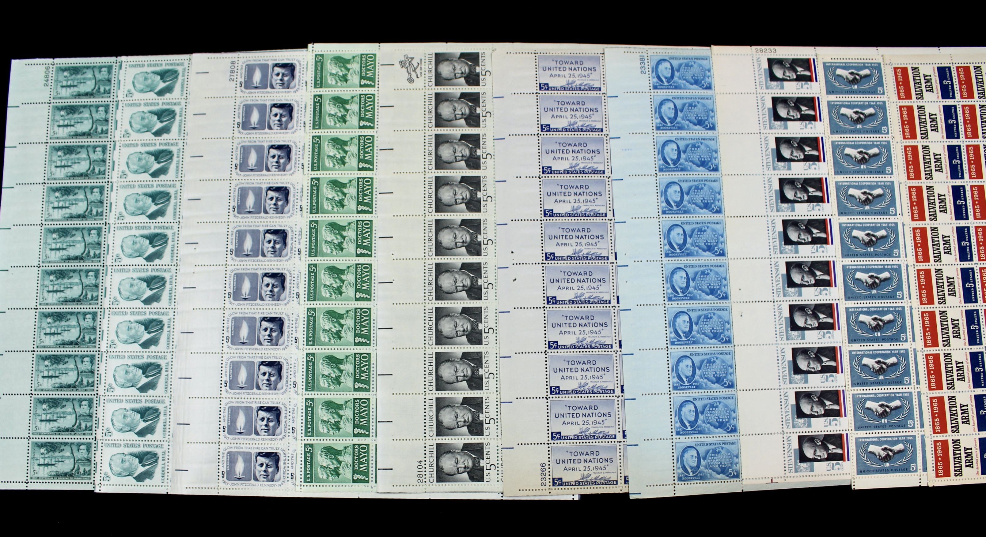 Thirty-Seven Different U.S. 5-Cent Postage Stamp Sheets, 1960s