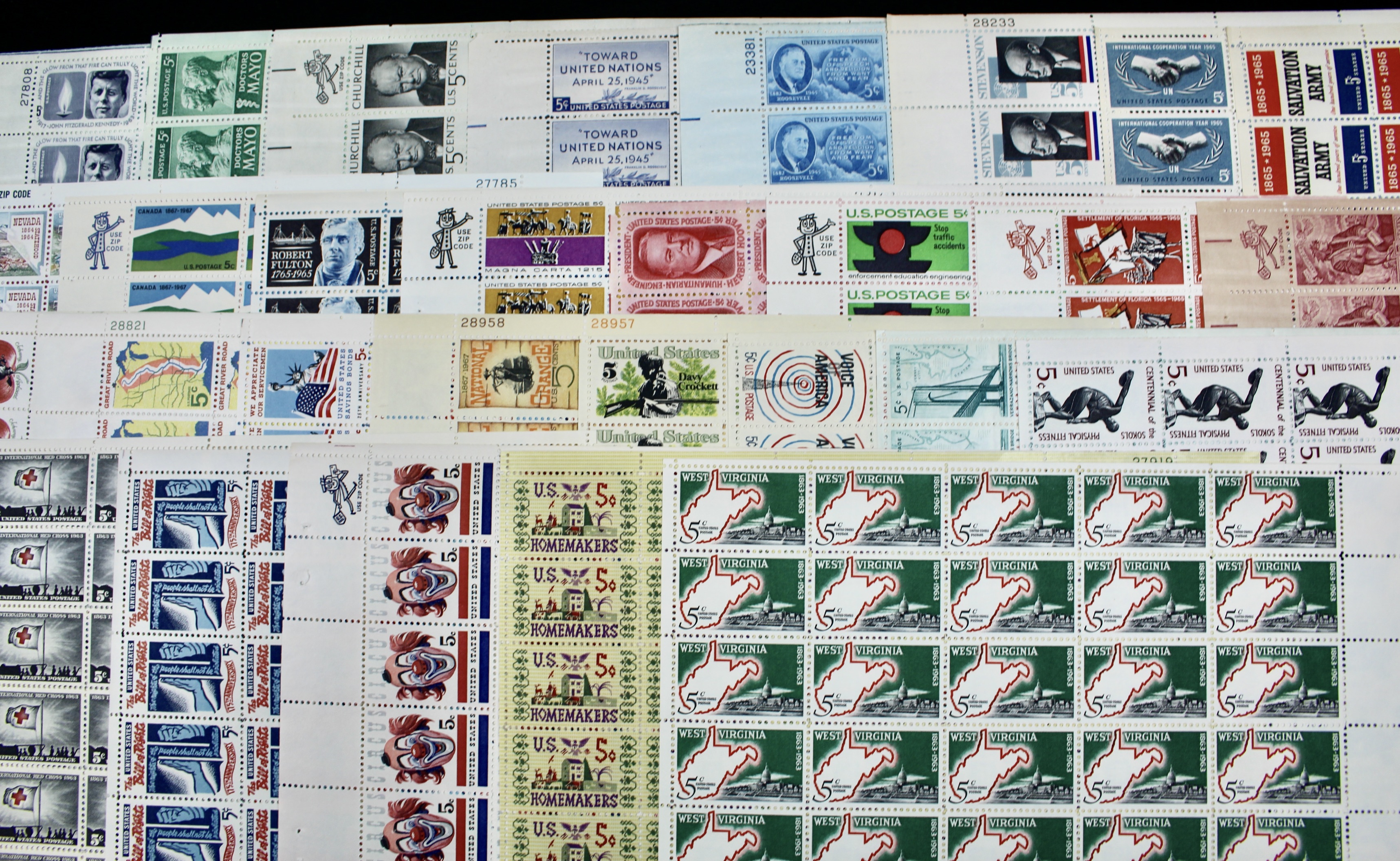 Thirty-Seven Different U.S. 5-Cent Postage Stamp Sheets, 1960s