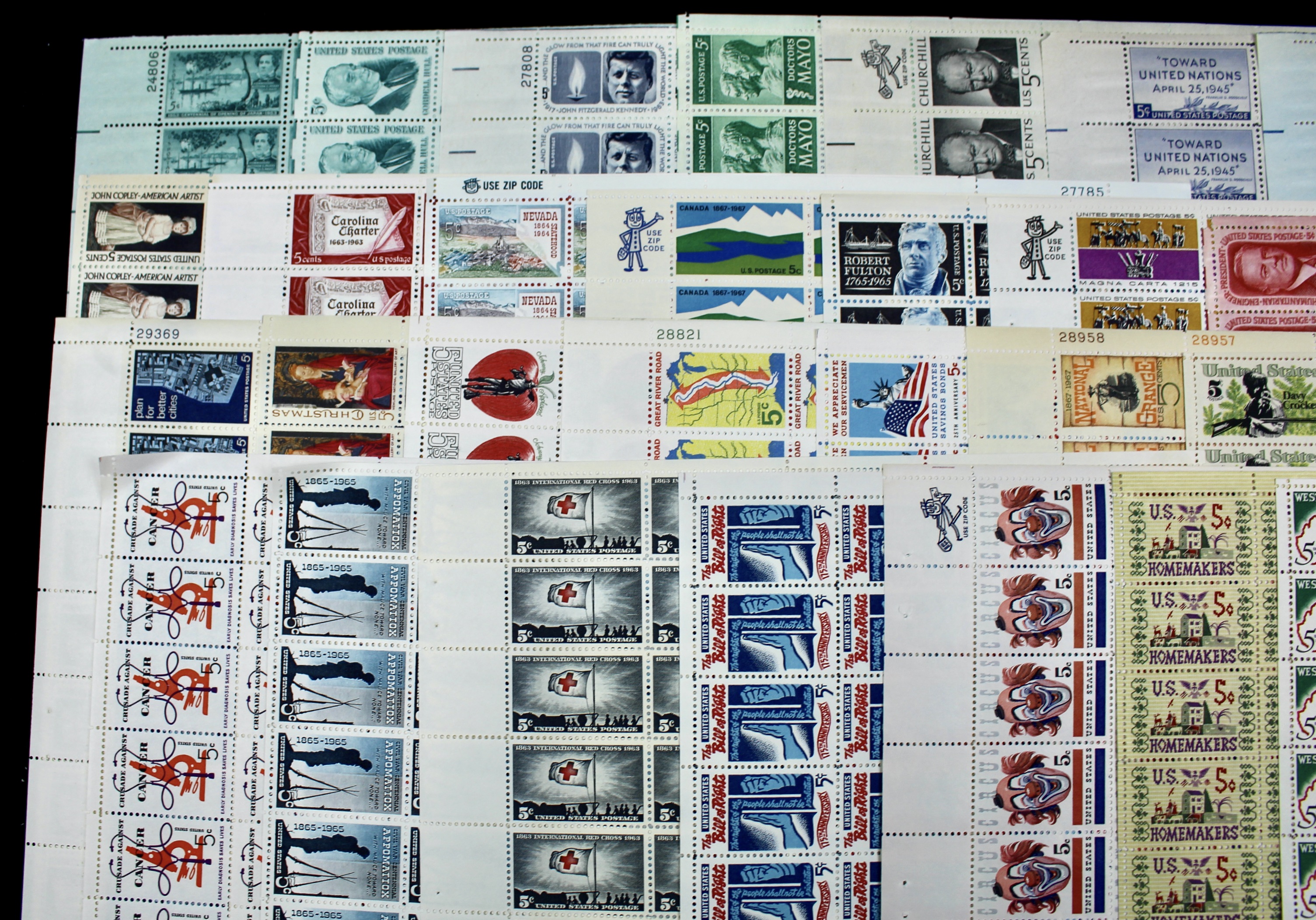 Thirty-Seven Different U.S. 5-Cent Postage Stamp Sheets, 1960s