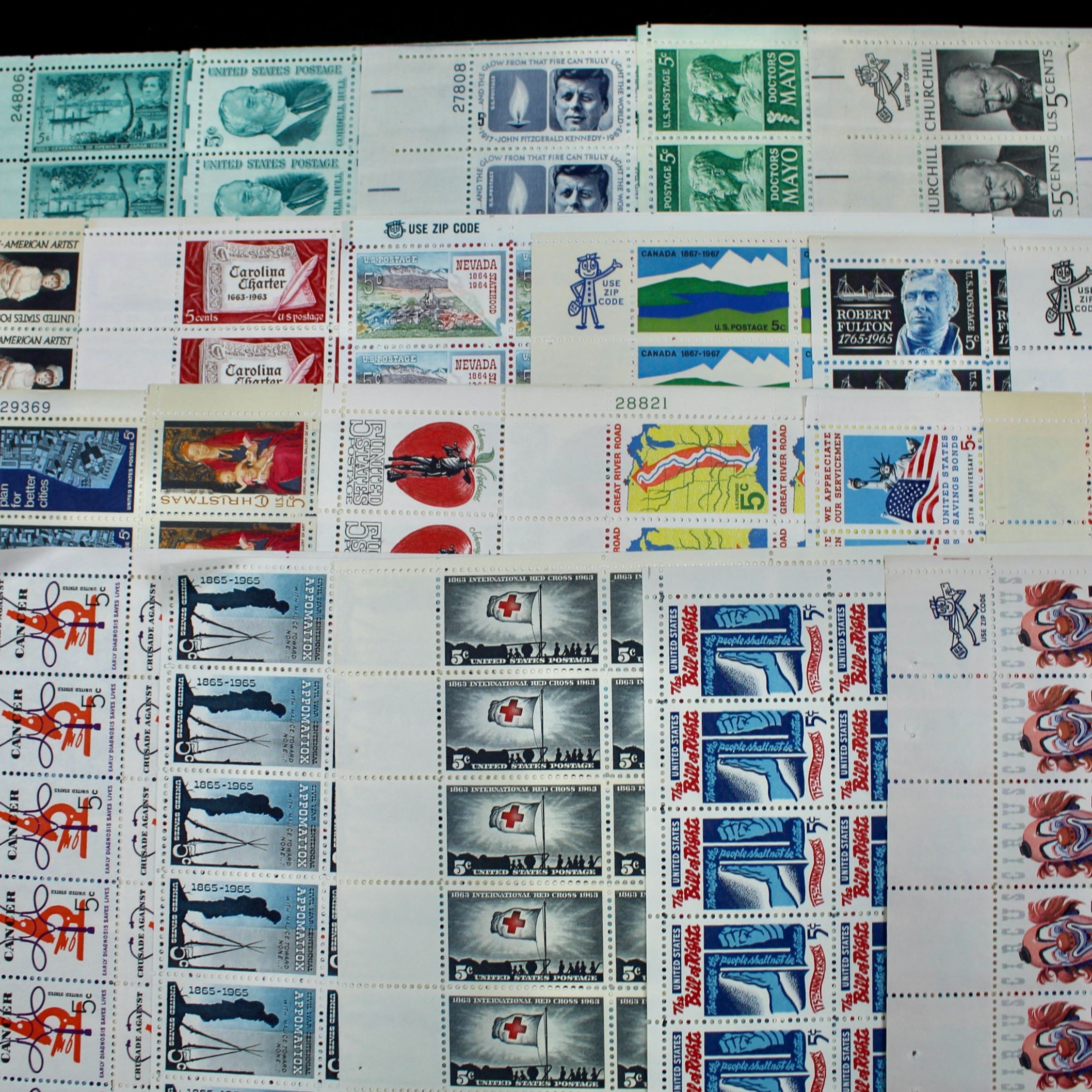 Thirty-Seven Different U.S. 5-Cent Postage Stamp Sheets, 1960s