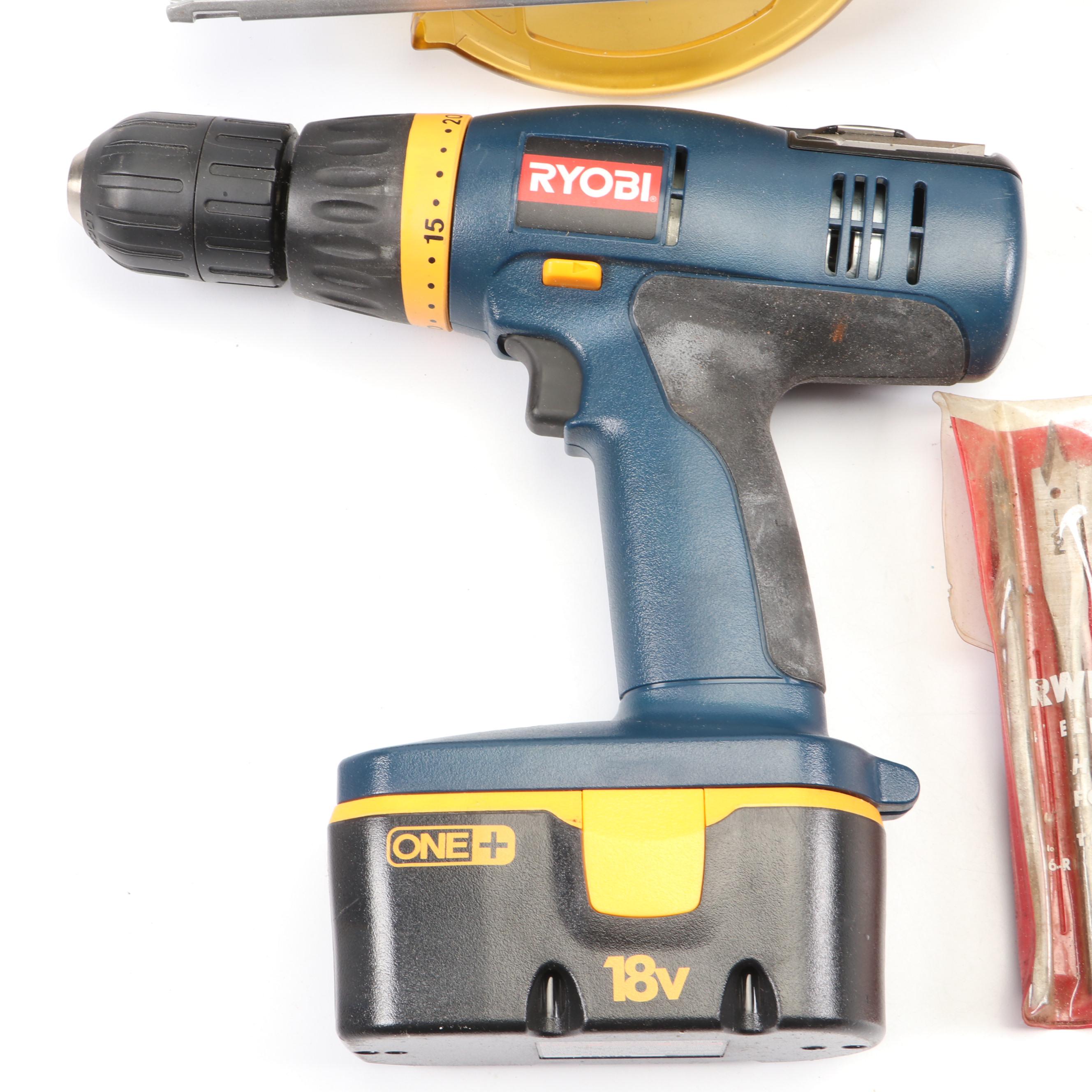 Ryobi Cordless Drill and Circular Saw with Tool Bag, Battery Charger, and More