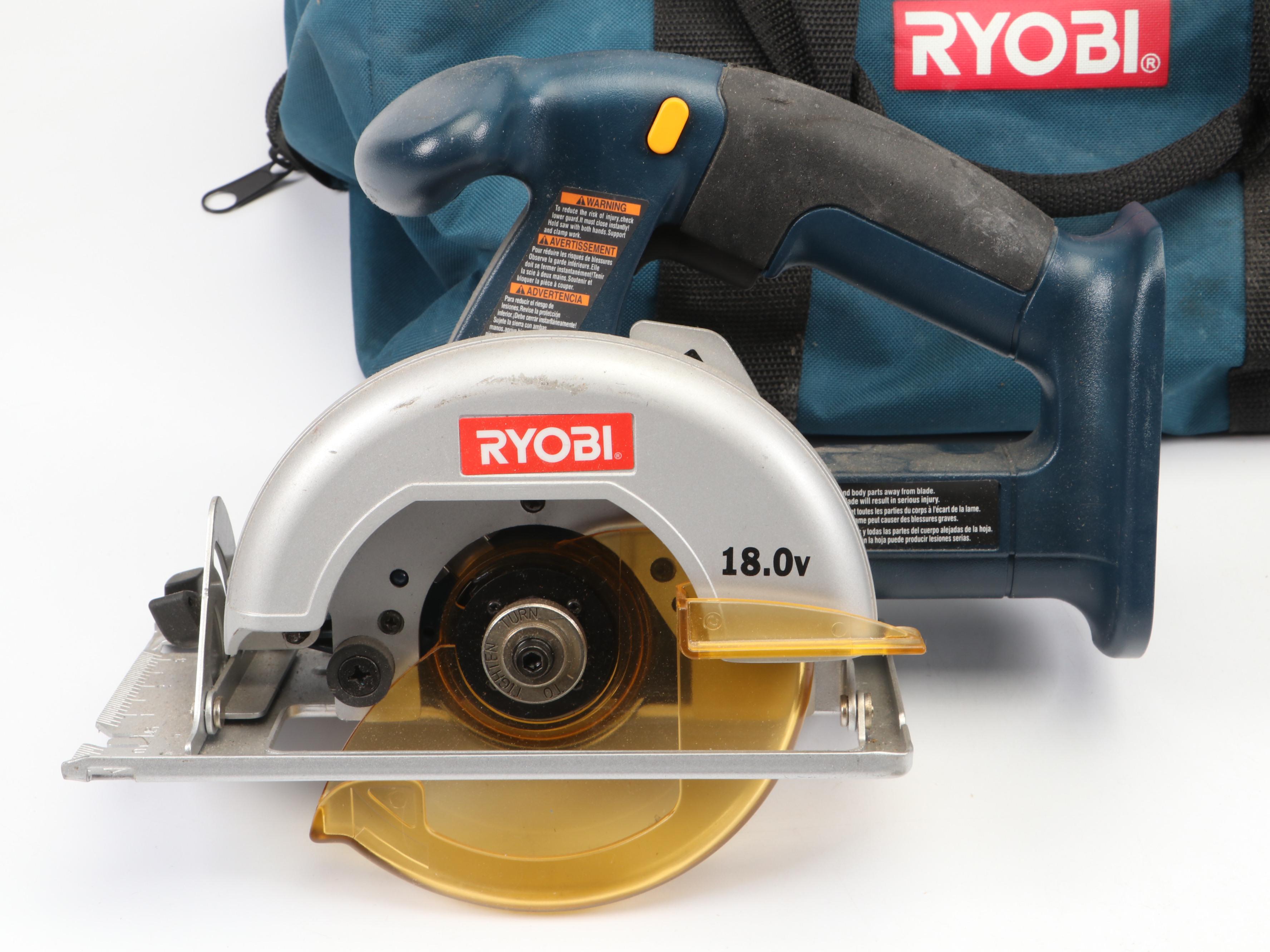 Ryobi Cordless Drill and Circular Saw with Tool Bag, Battery Charger, and More