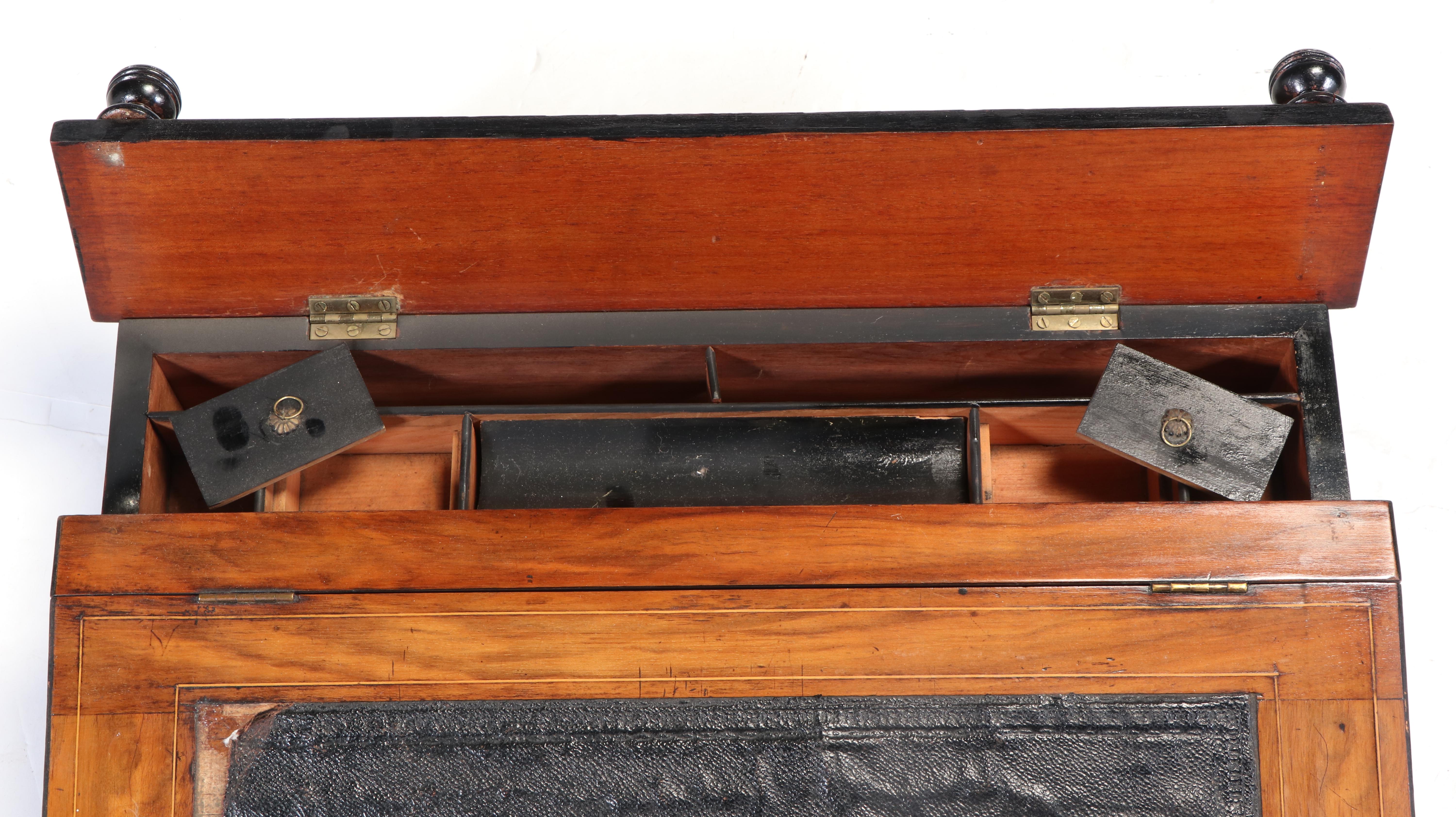 English Victorian Inlaid Wooden Writing Slope, Mid to Late 19th Century