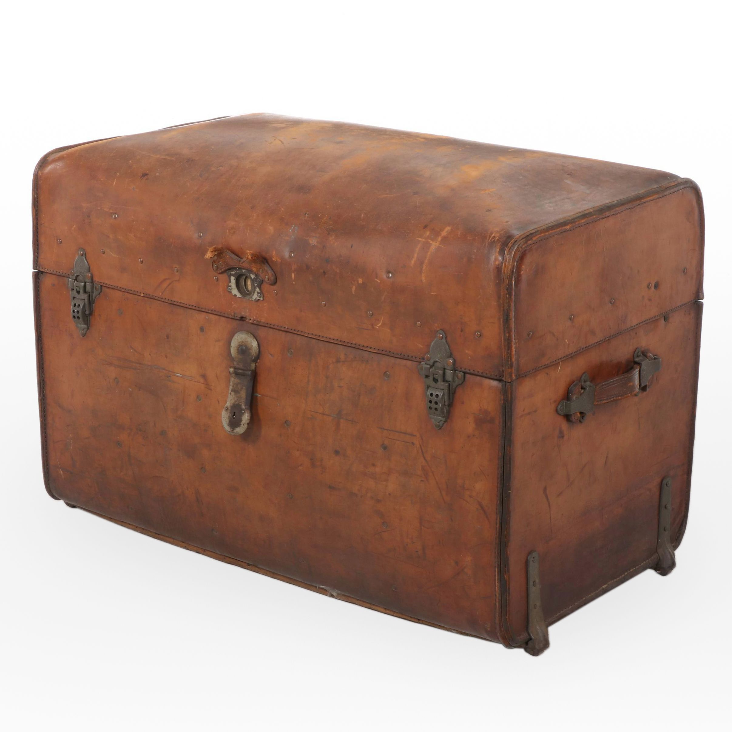 Victorian Leather Covered Domed Steamer Trunk, Late 19th Century