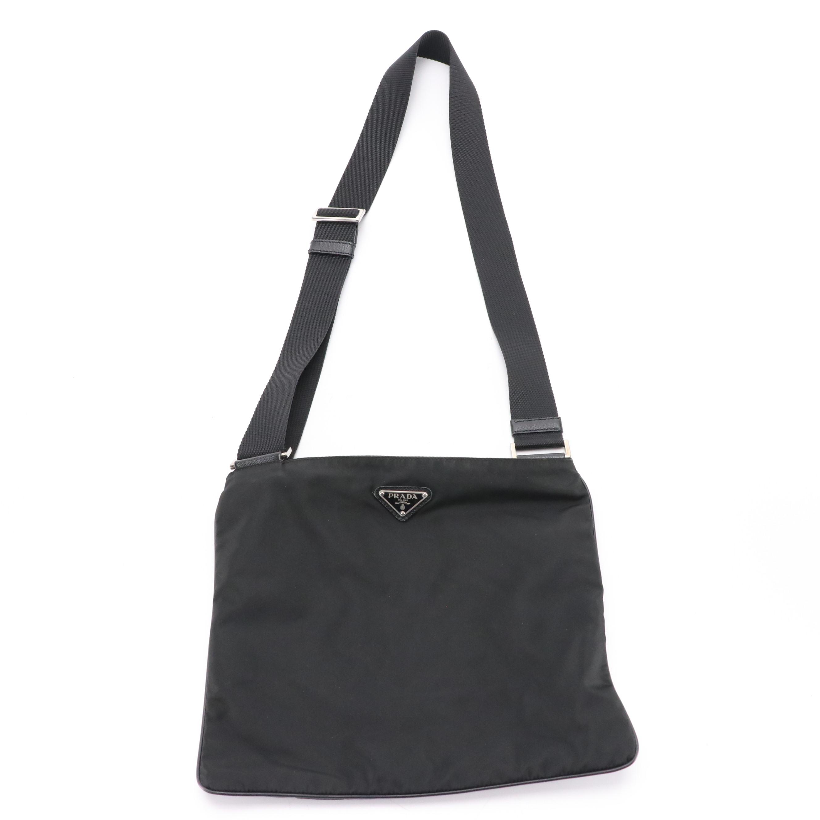 Prada Black Tessuto Nylon Crossbody Bag with Saffiano Leather Trim