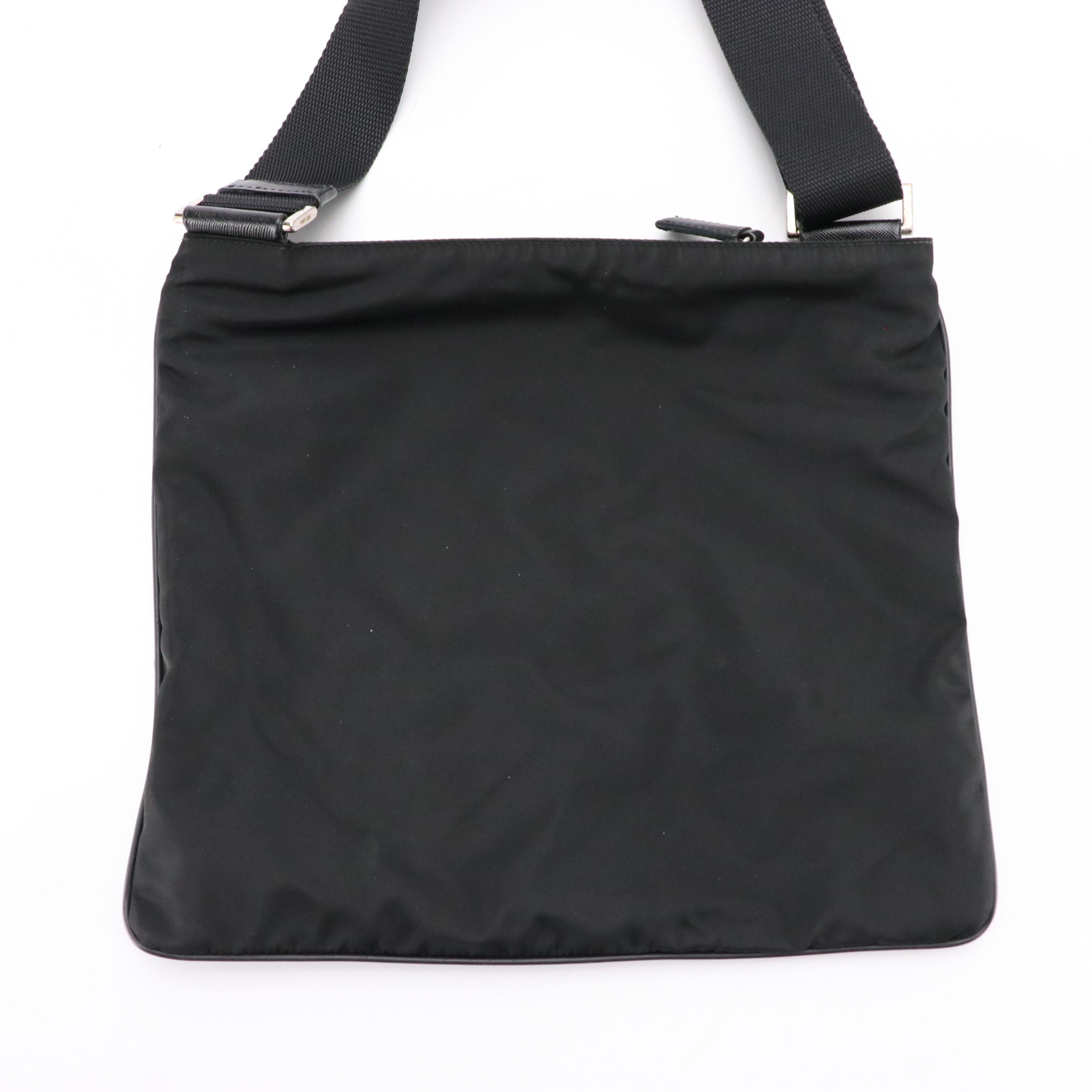 Prada Black Tessuto Nylon Crossbody Bag with Saffiano Leather Trim