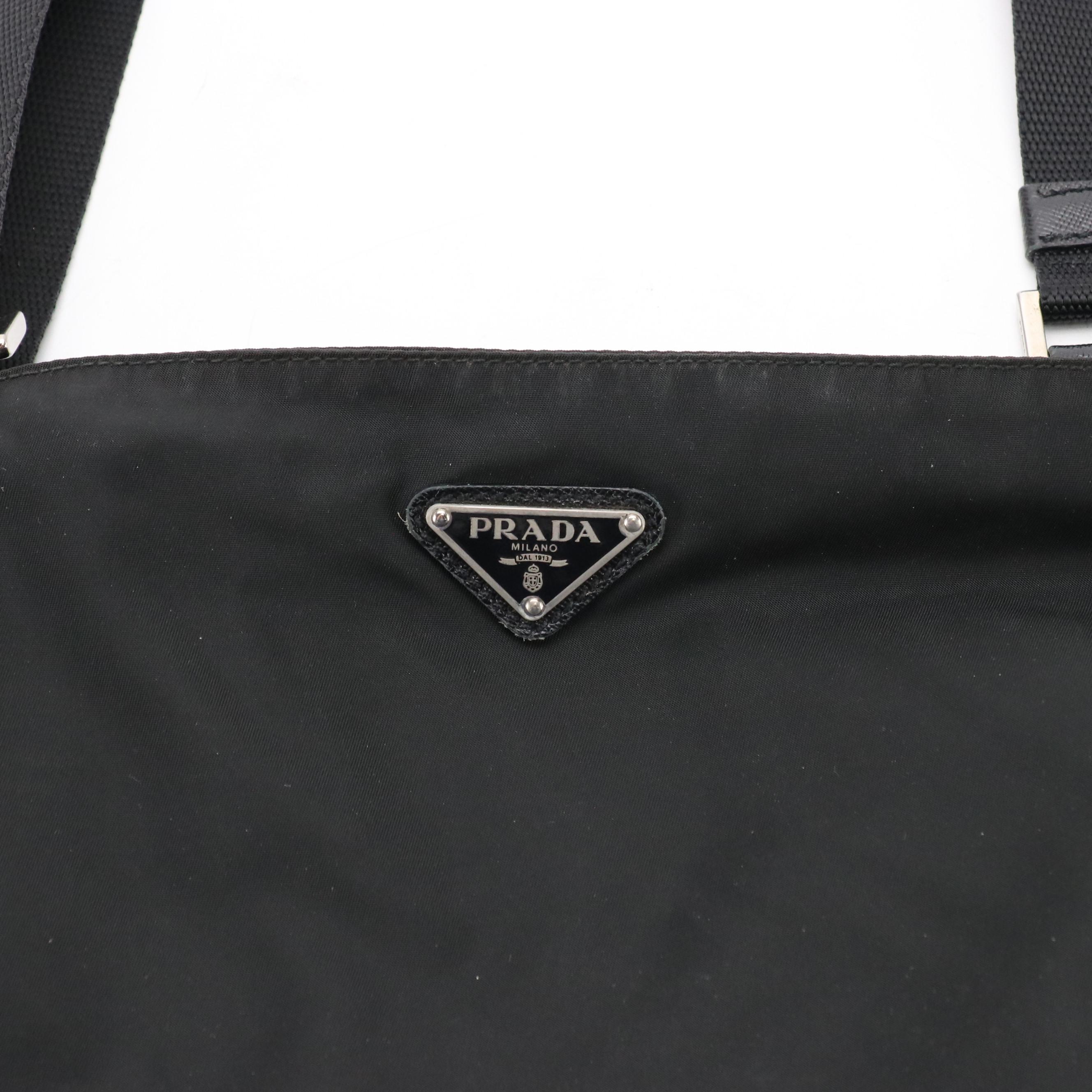 Prada Black Tessuto Nylon Crossbody Bag with Saffiano Leather Trim