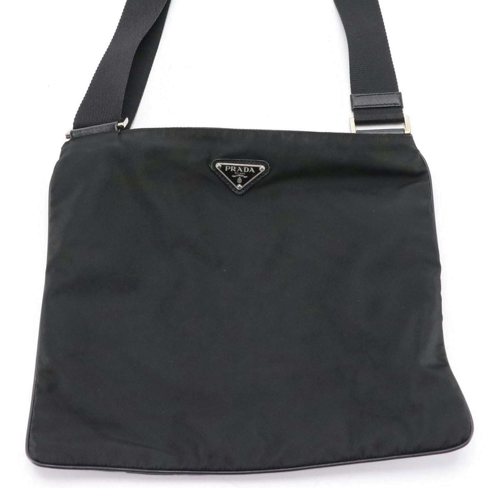 Prada Black Tessuto Nylon Crossbody Bag with Saffiano Leather Trim