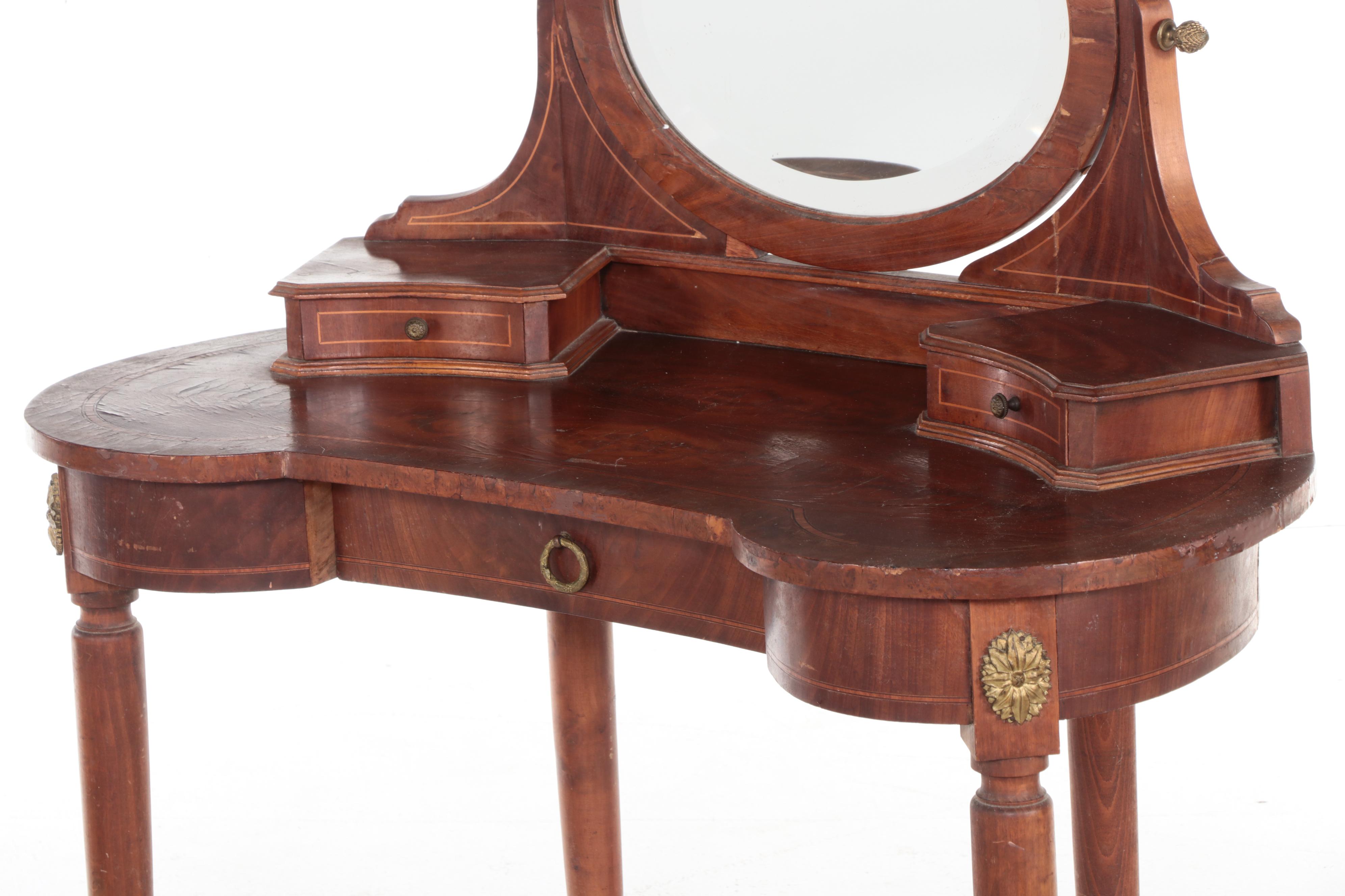 French Louis XVI Style Burl Wood Dressing Table, 19th Century