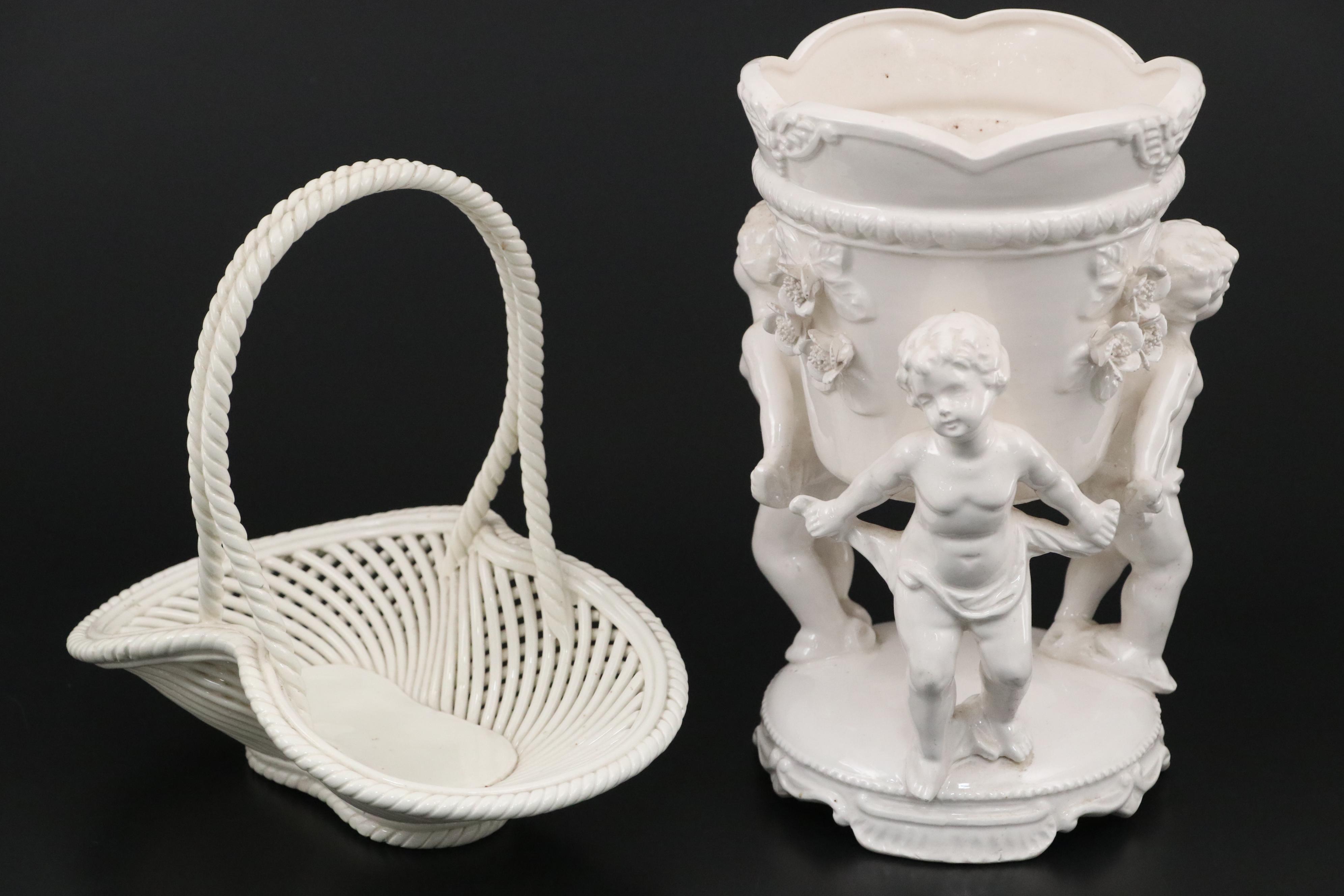 Italian Ceramic Lattice Basket with Other Blanc de Chine Figural Jardiniere