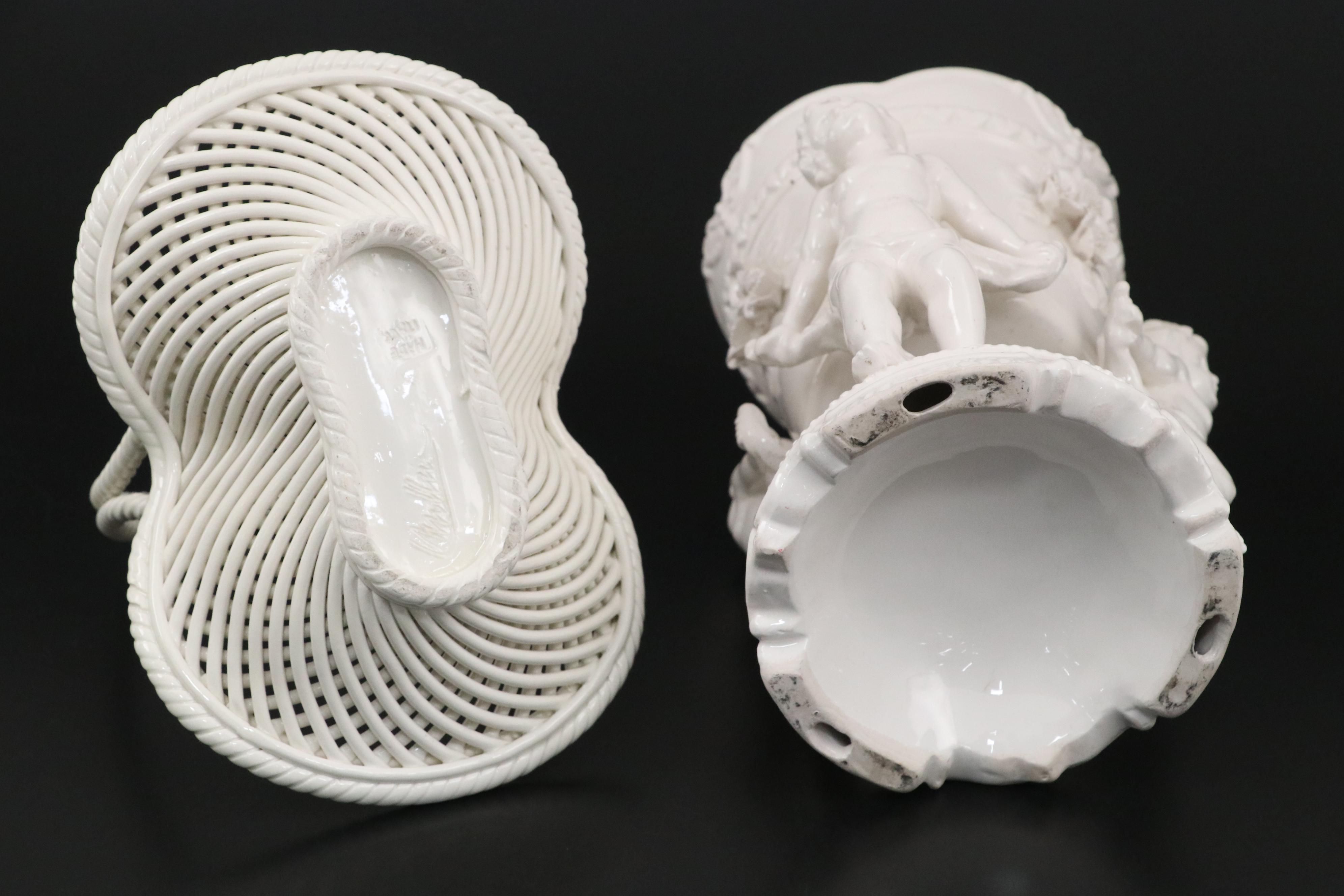 Italian Ceramic Lattice Basket with Other Blanc de Chine Figural Jardiniere