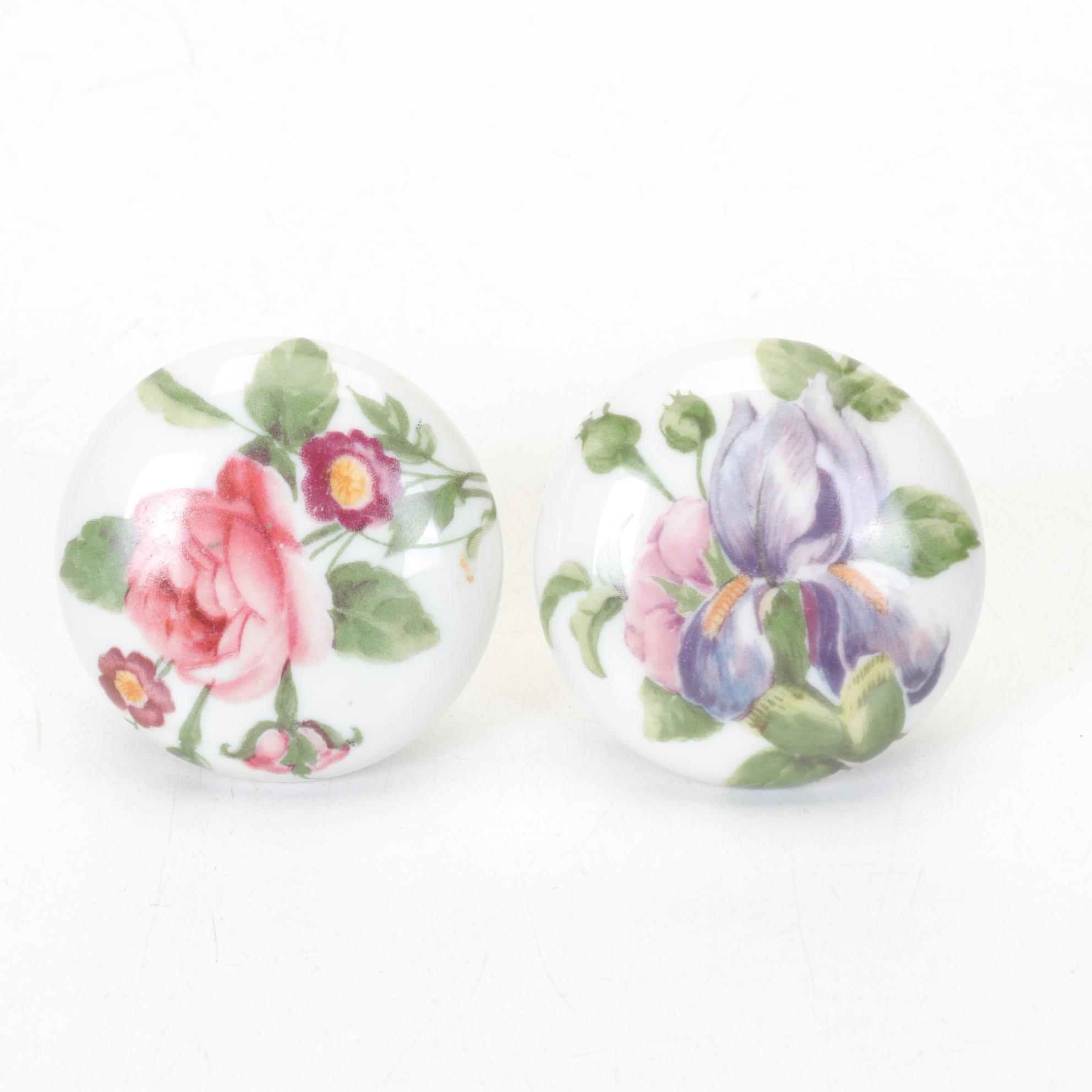 Porcelain Handles, Ceramic Tiles and Box with Floral Motif