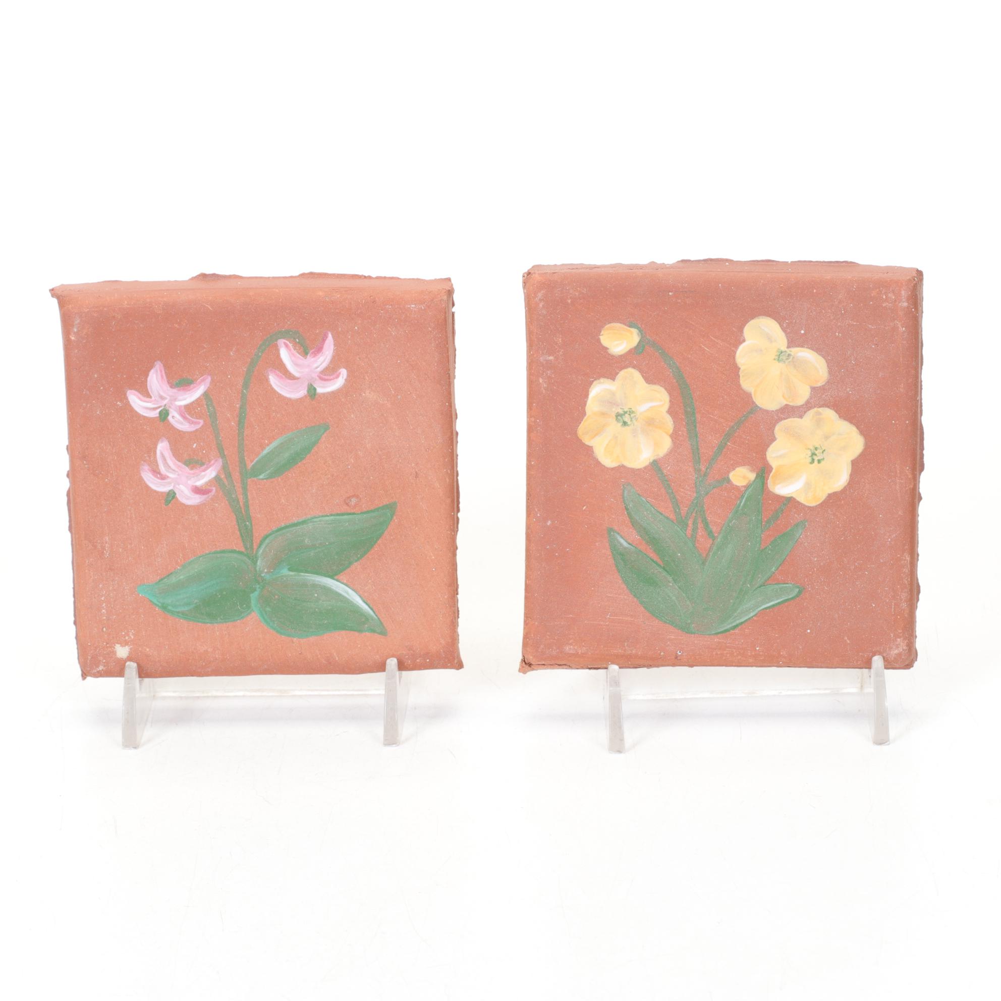 Porcelain Handles, Ceramic Tiles and Box with Floral Motif