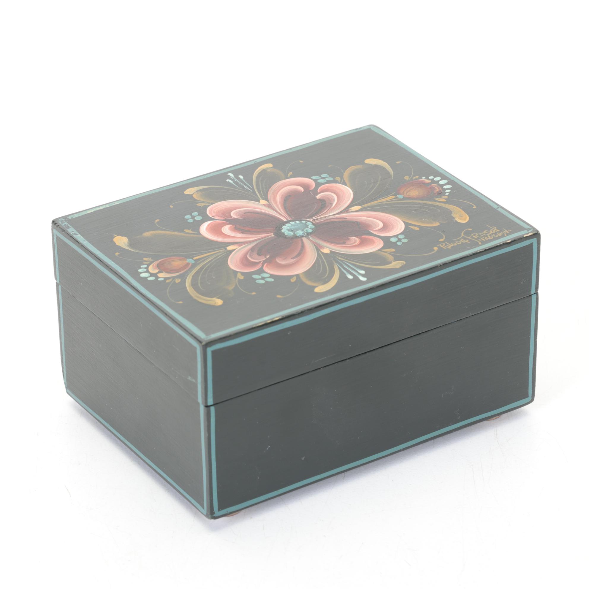 Porcelain Handles, Ceramic Tiles and Box with Floral Motif