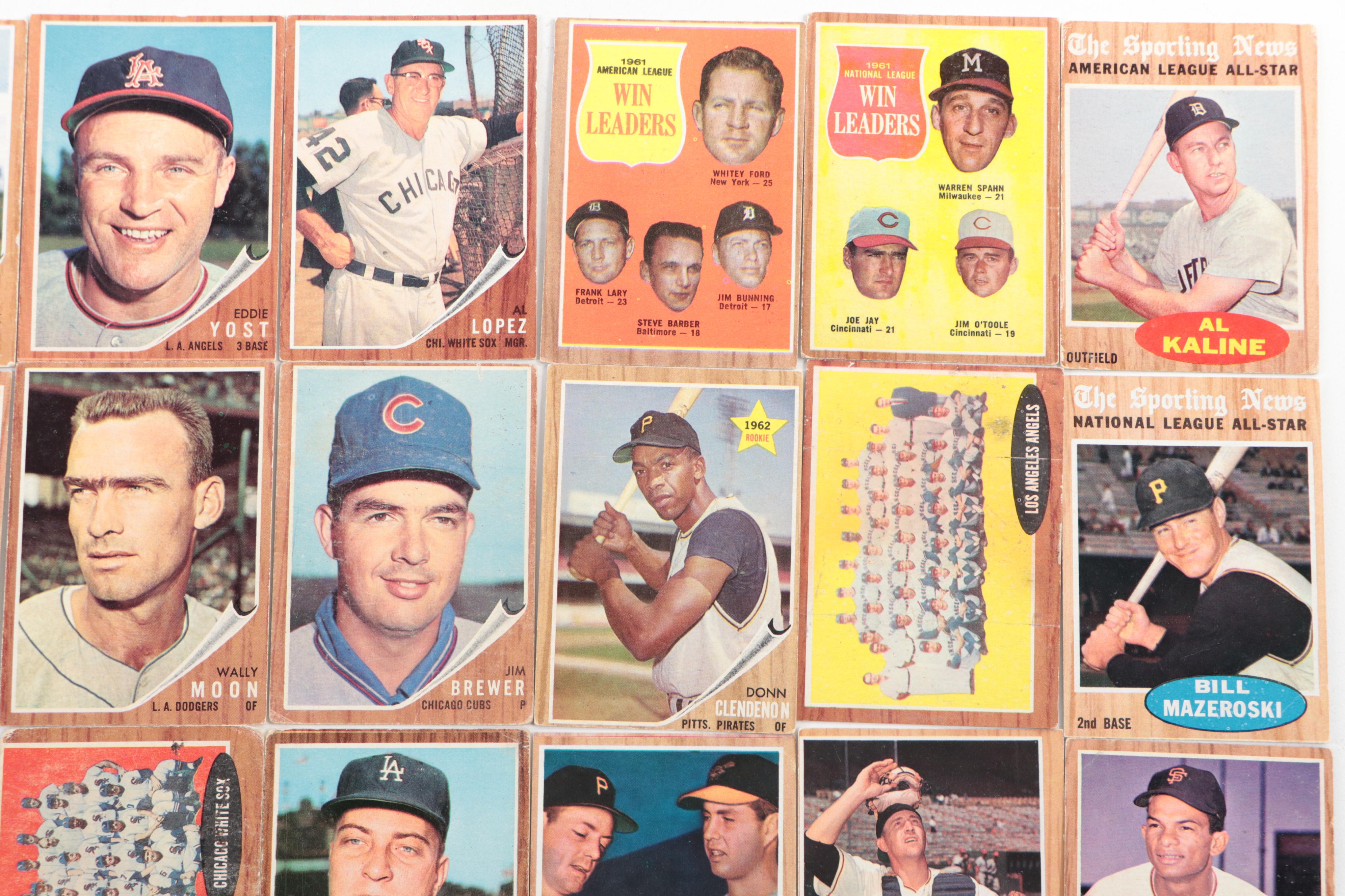 1962 Topps Baseball Cards Featuring Al Kaline, Bill Mazeroski, and More