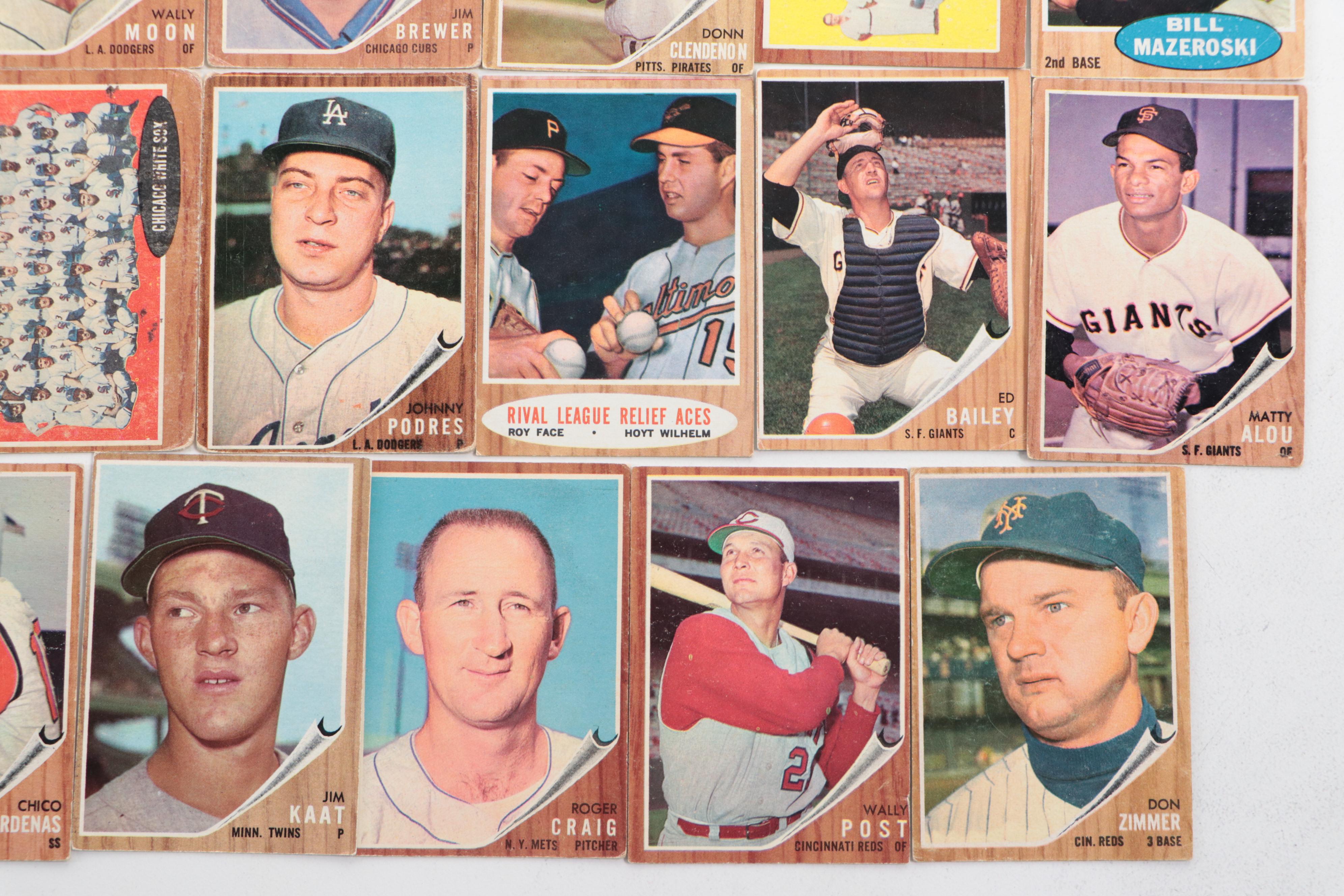 1962 Topps Baseball Cards Featuring Al Kaline, Bill Mazeroski, and More
