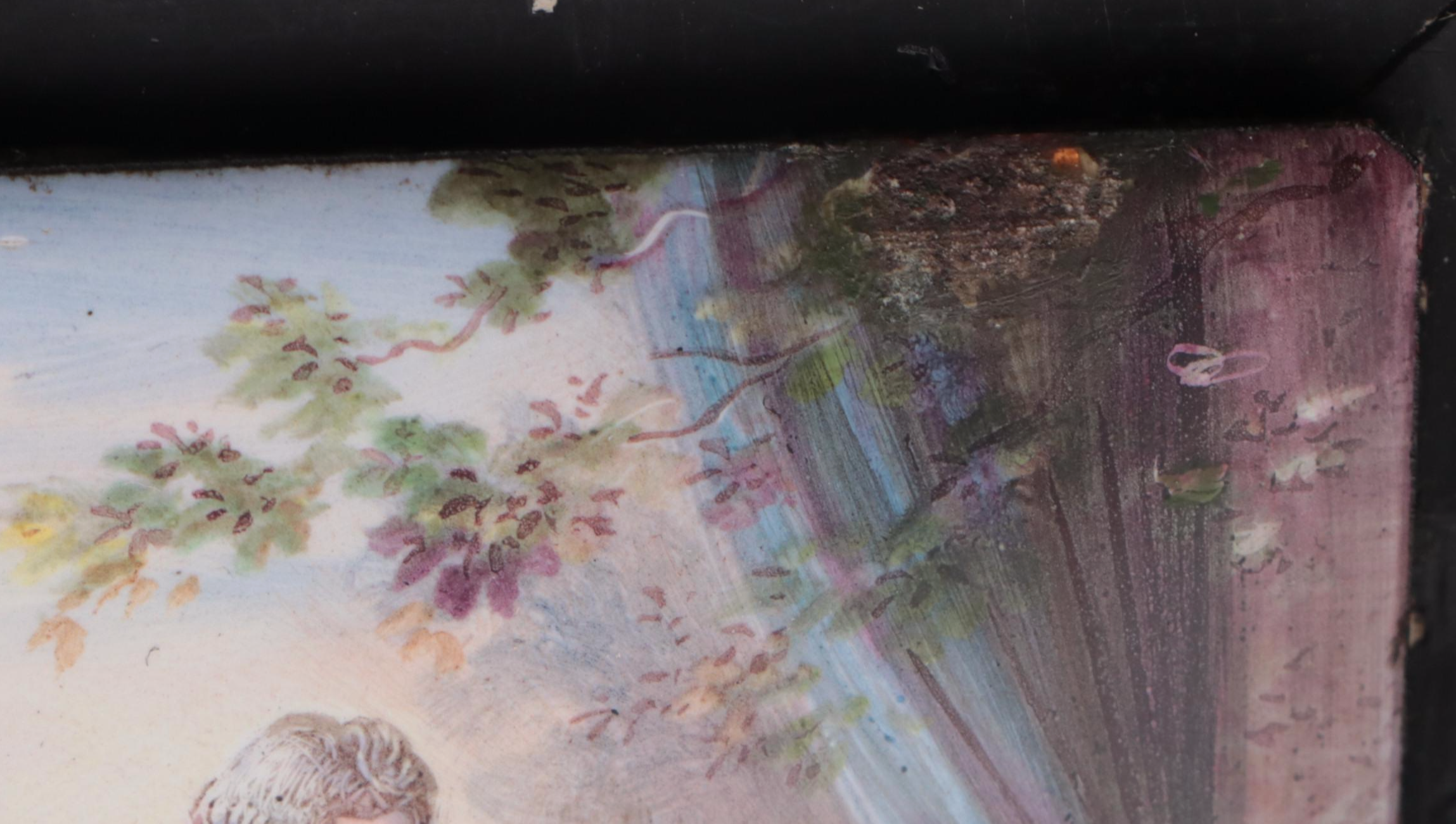 Pair of Framed French Hand-Painted Enameled Metal Plaques