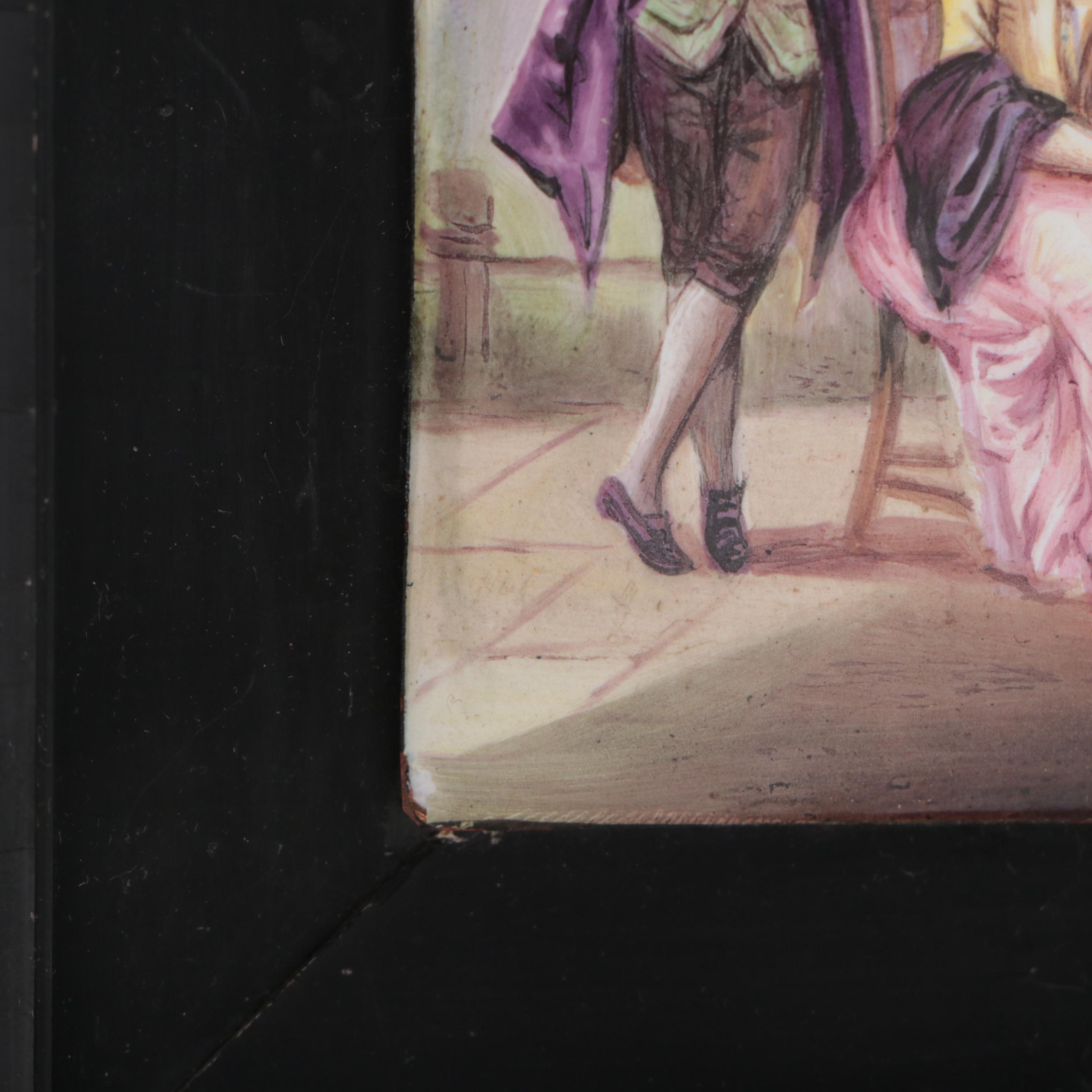 Pair of Framed French Hand-Painted Enameled Metal Plaques