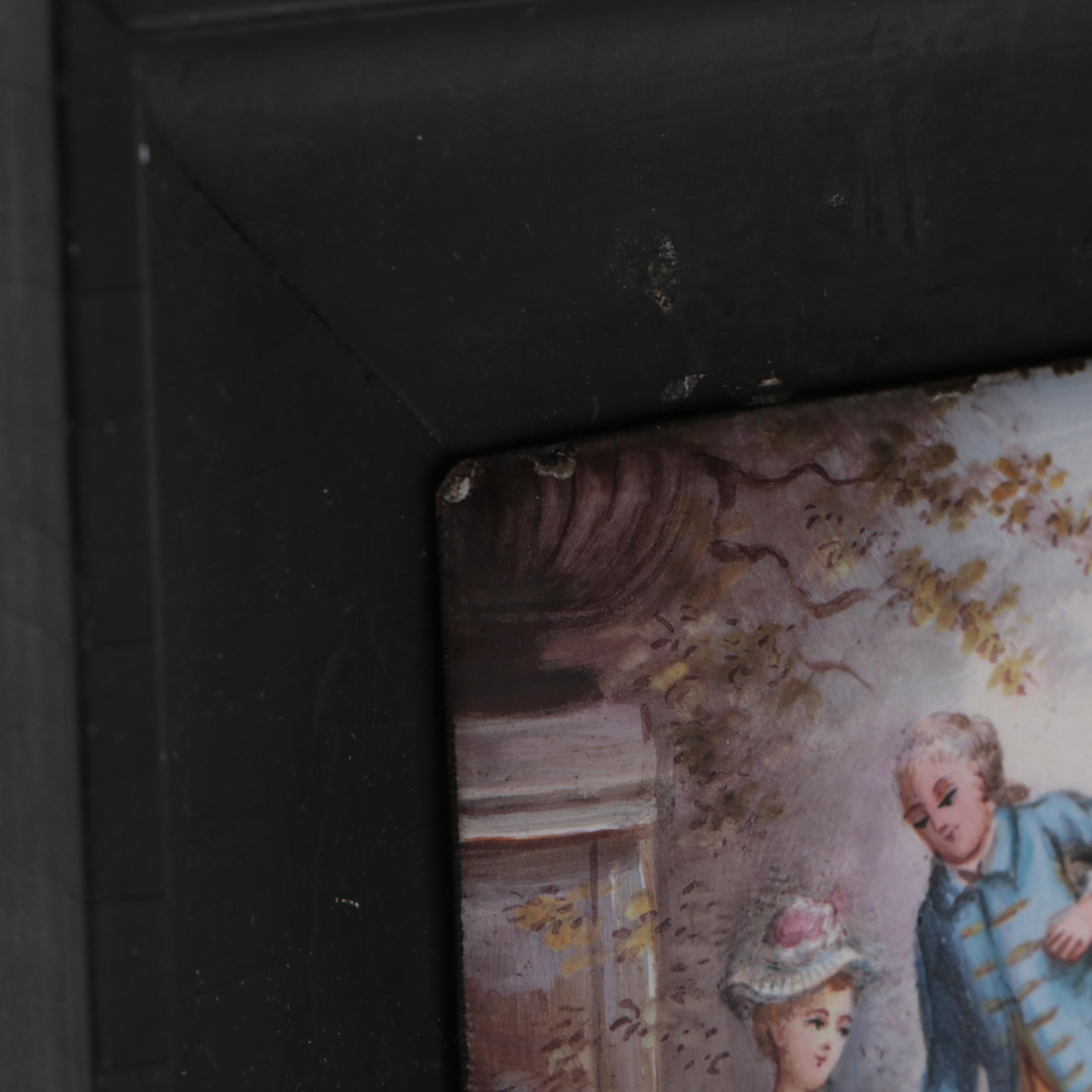 Pair of Framed French Hand-Painted Enameled Metal Plaques