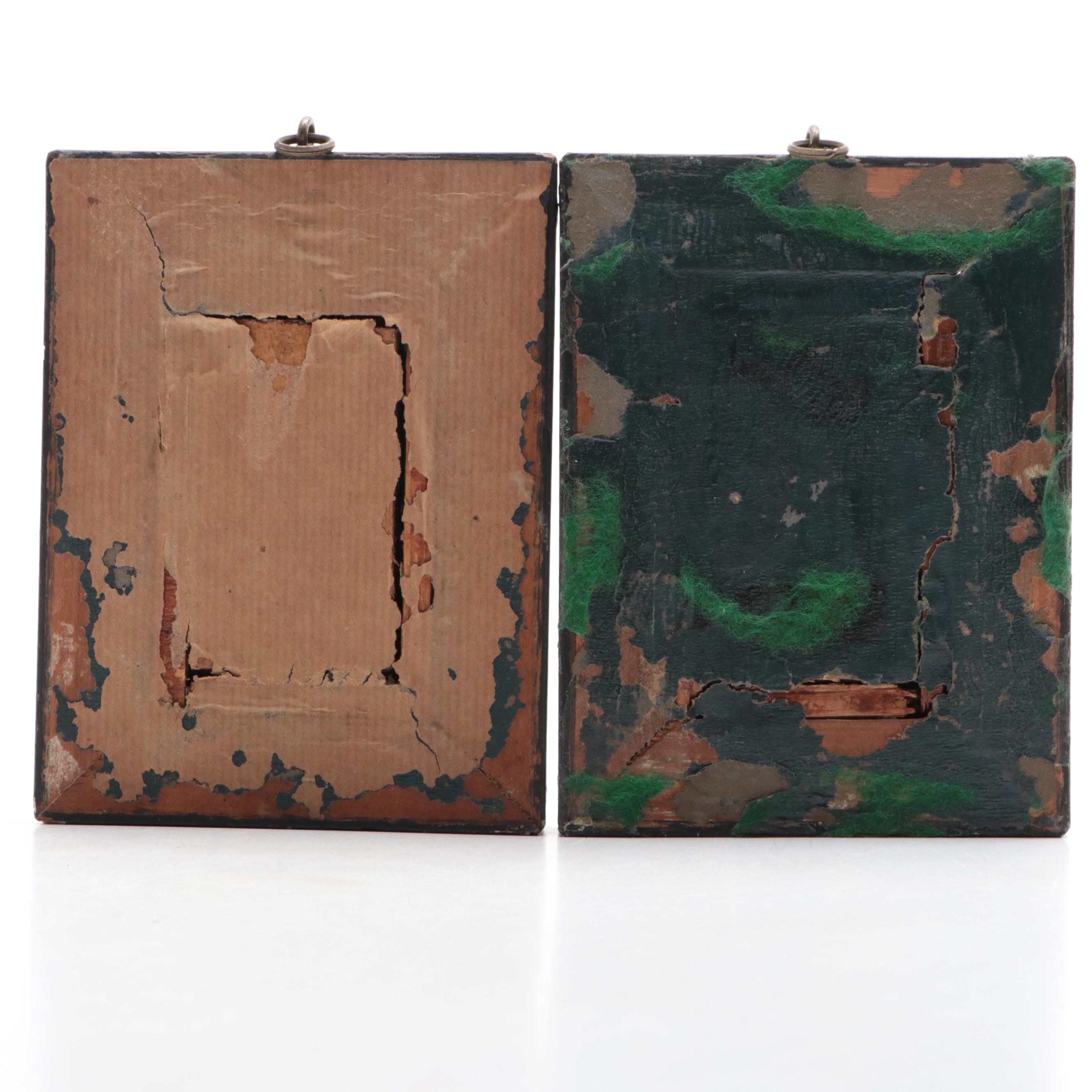 Pair of Framed French Hand-Painted Enameled Metal Plaques