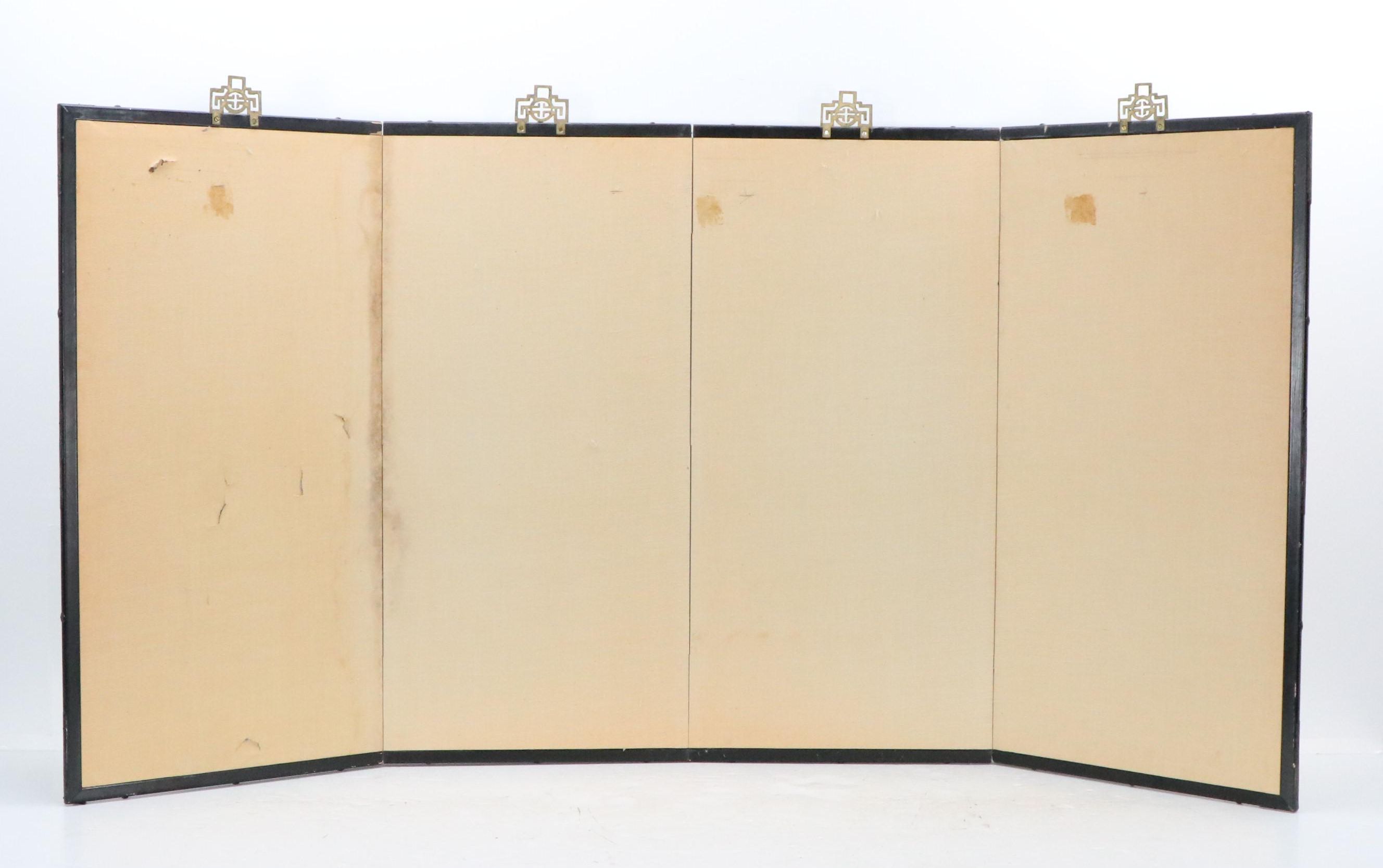 Chinese Hand-Painted on Silk Four-Panel Folding Half-Screen