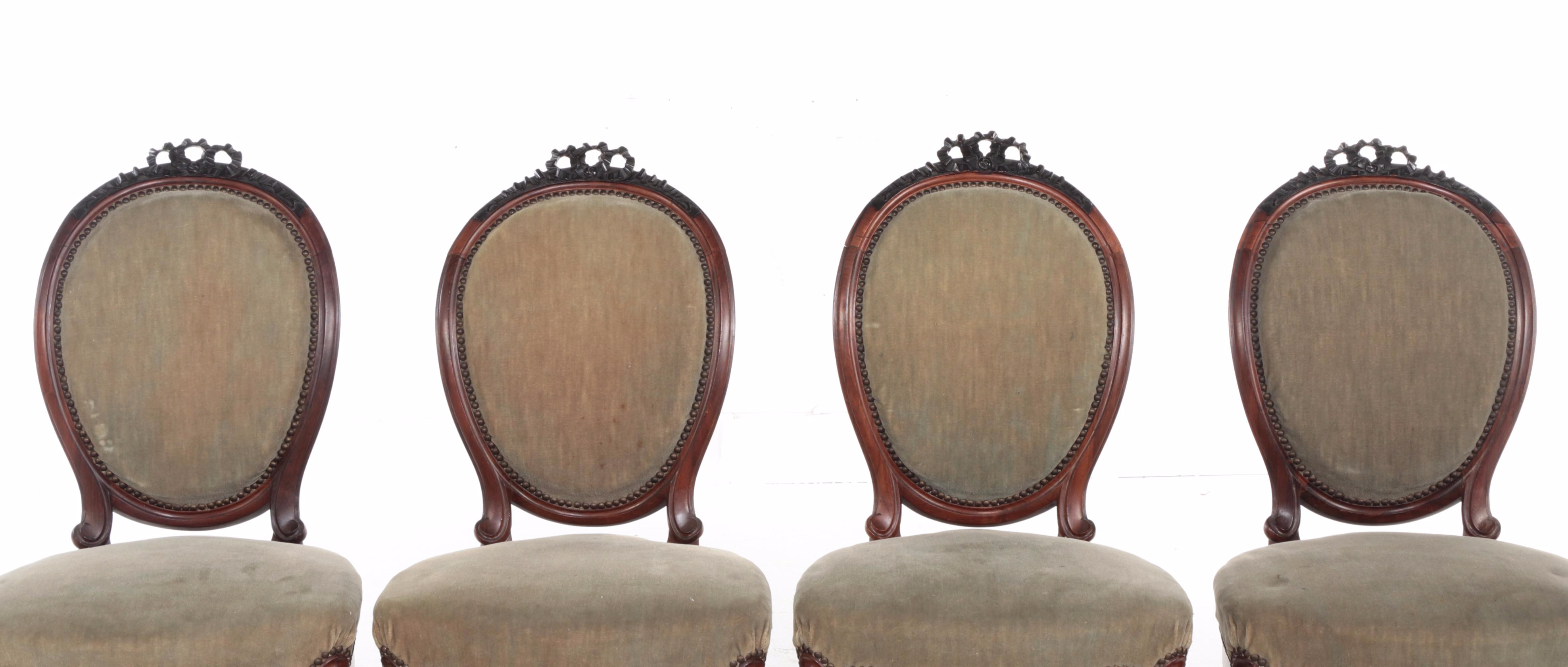 Four Rococo Revival Rosewood and Parcel-Ebonized Parlor Chairs, Circa 1870