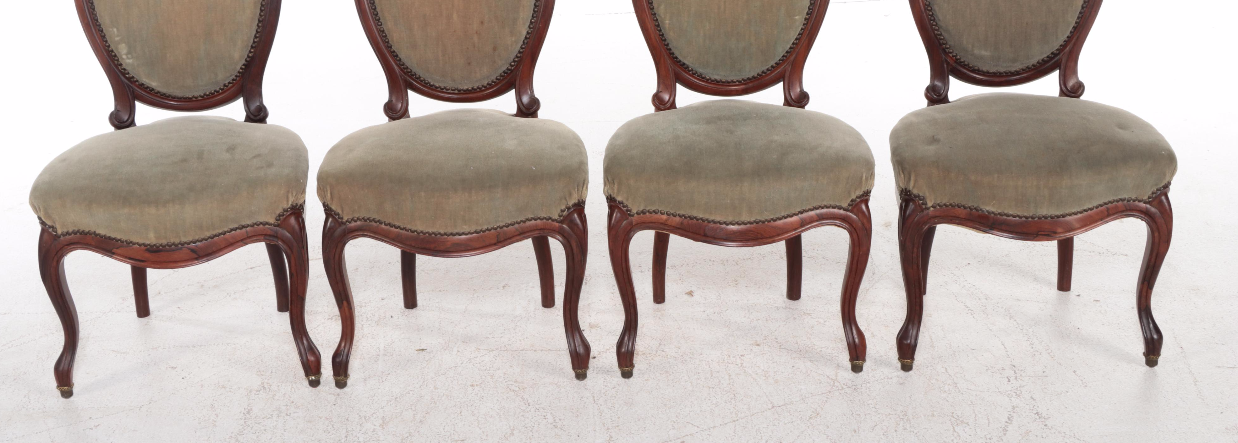 Four Rococo Revival Rosewood and Parcel-Ebonized Parlor Chairs, Circa 1870