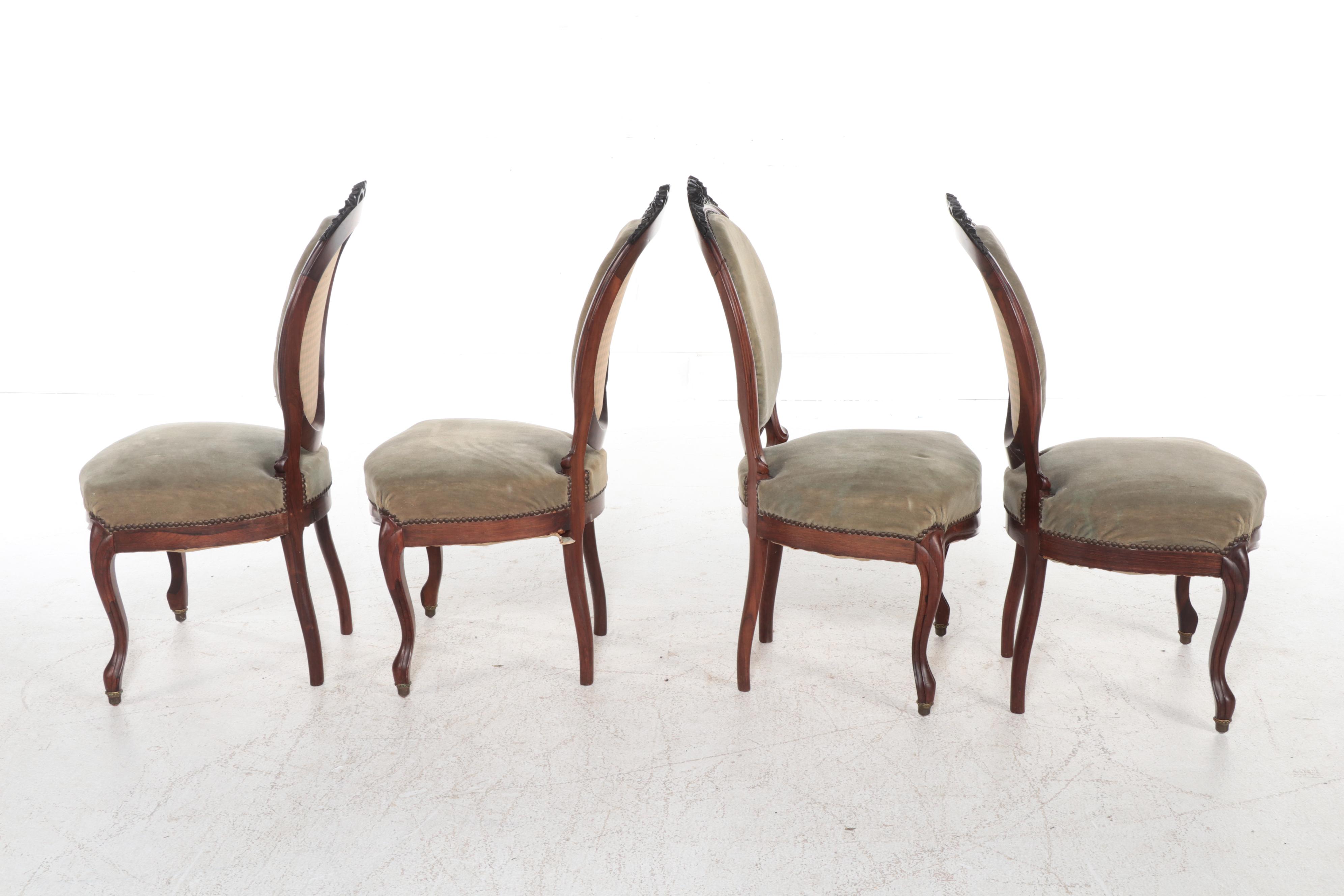 Four Rococo Revival Rosewood and Parcel-Ebonized Parlor Chairs, Circa 1870