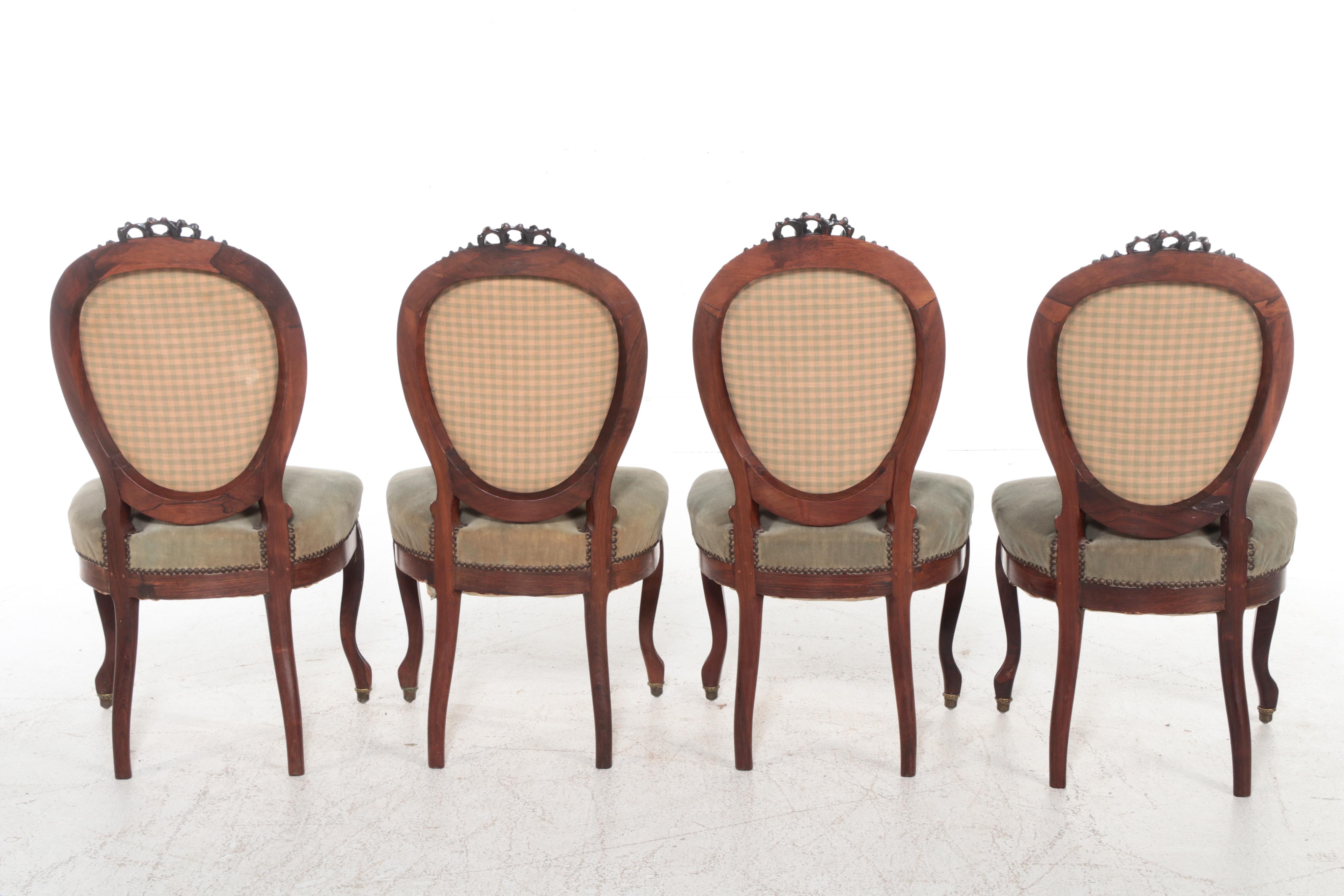 Four Rococo Revival Rosewood and Parcel-Ebonized Parlor Chairs, Circa 1870
