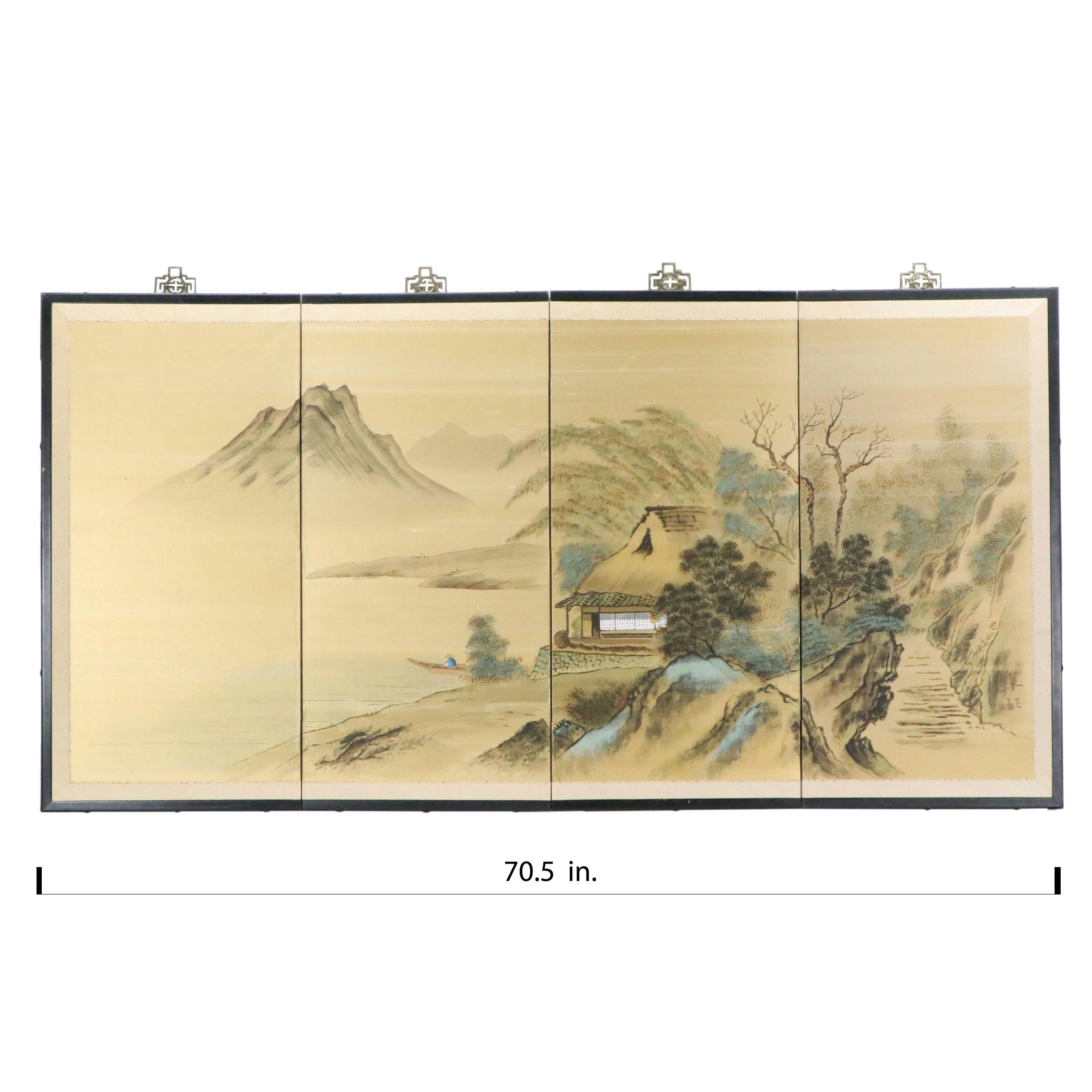Chinese Hand-Painted on Silk Four-Panel Folding Half-Screen