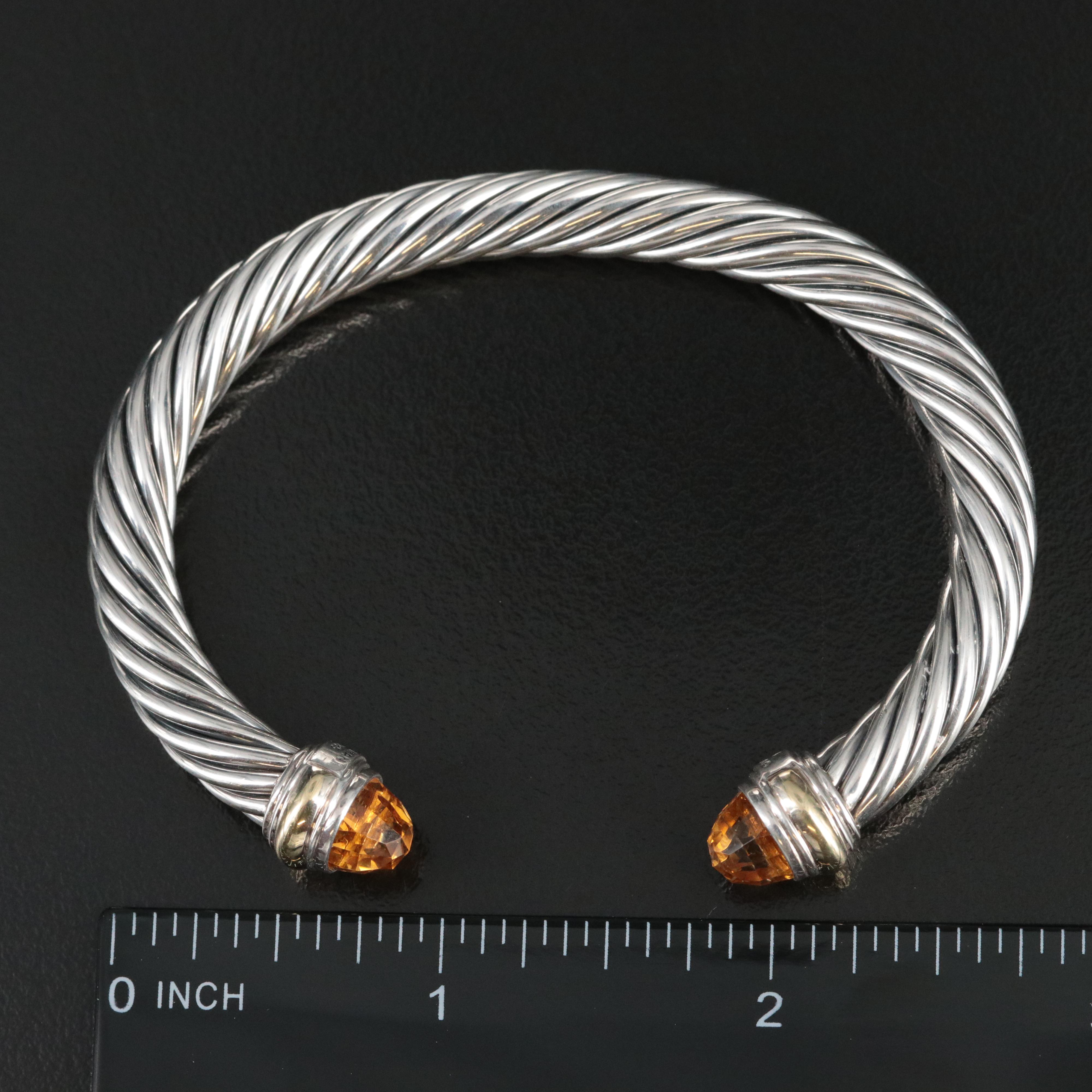 David Yurman Cable Classic Sterling, 14K and Citrine Cuff Bracelet