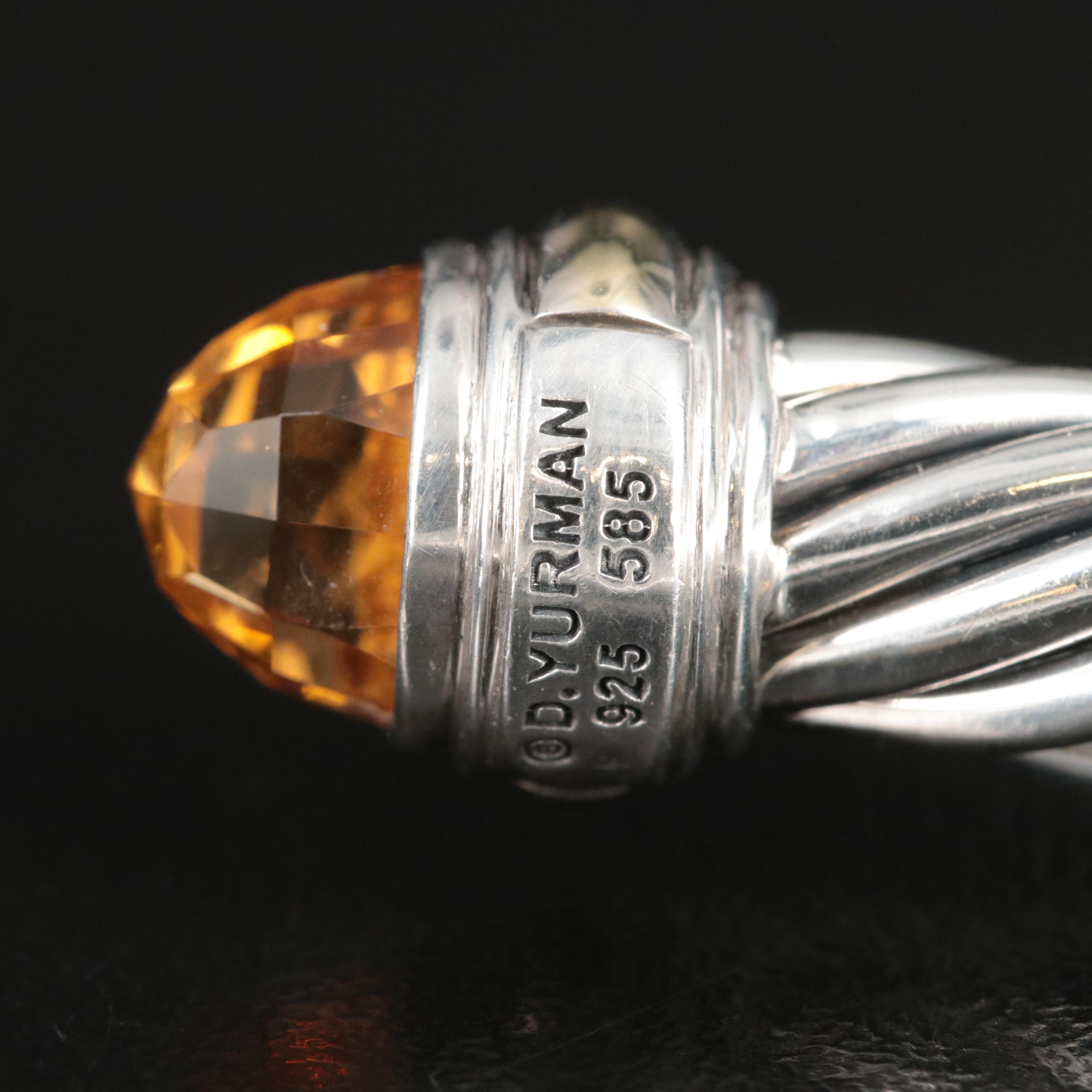 David Yurman Cable Classic Sterling, 14K and Citrine Cuff Bracelet