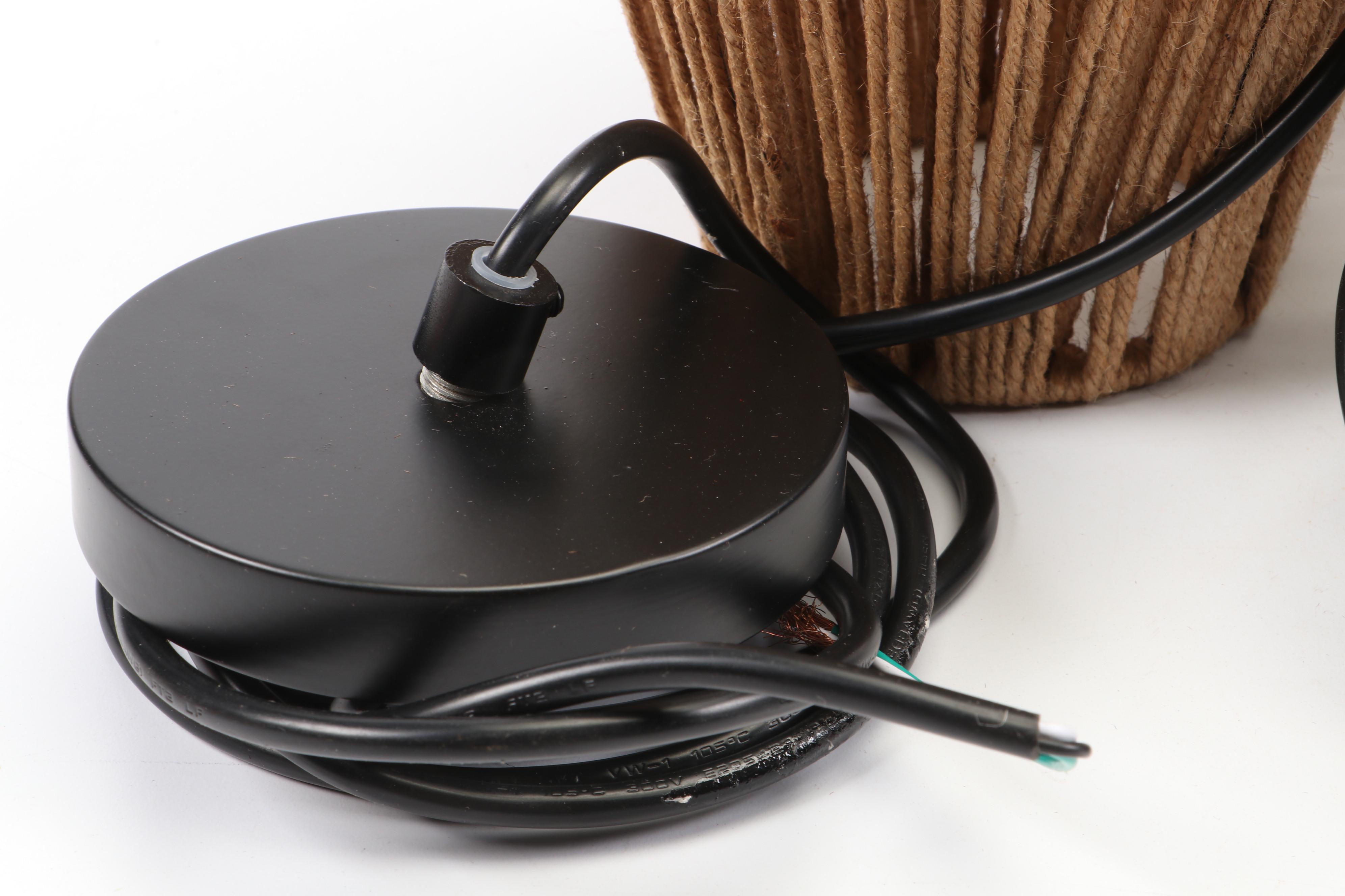 Blue Glazed Dipped Table Lamp with Rope Pendant Lights and Edison Light Bulbs