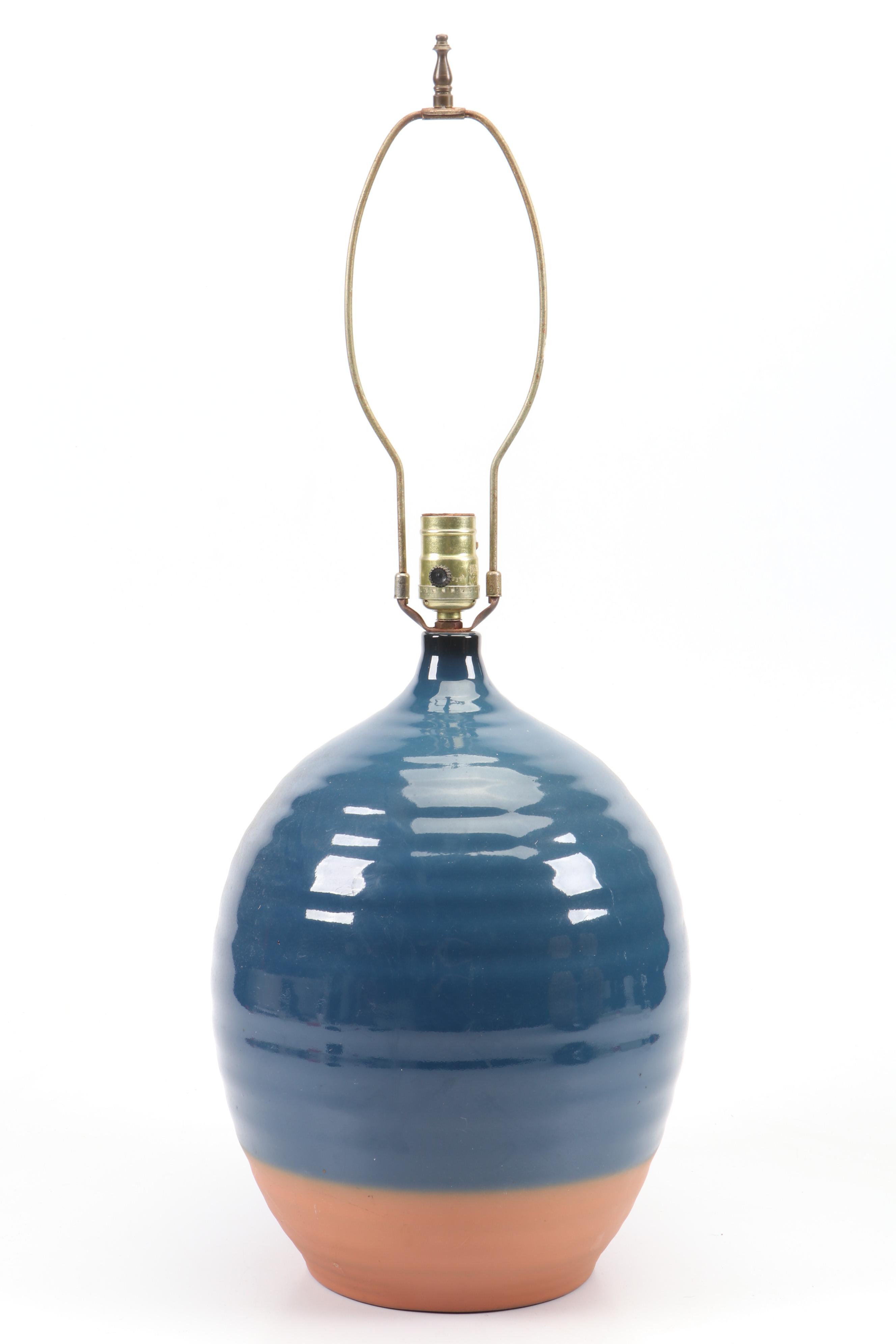 Blue Glazed Dipped Table Lamp with Rope Pendant Lights and Edison Light Bulbs