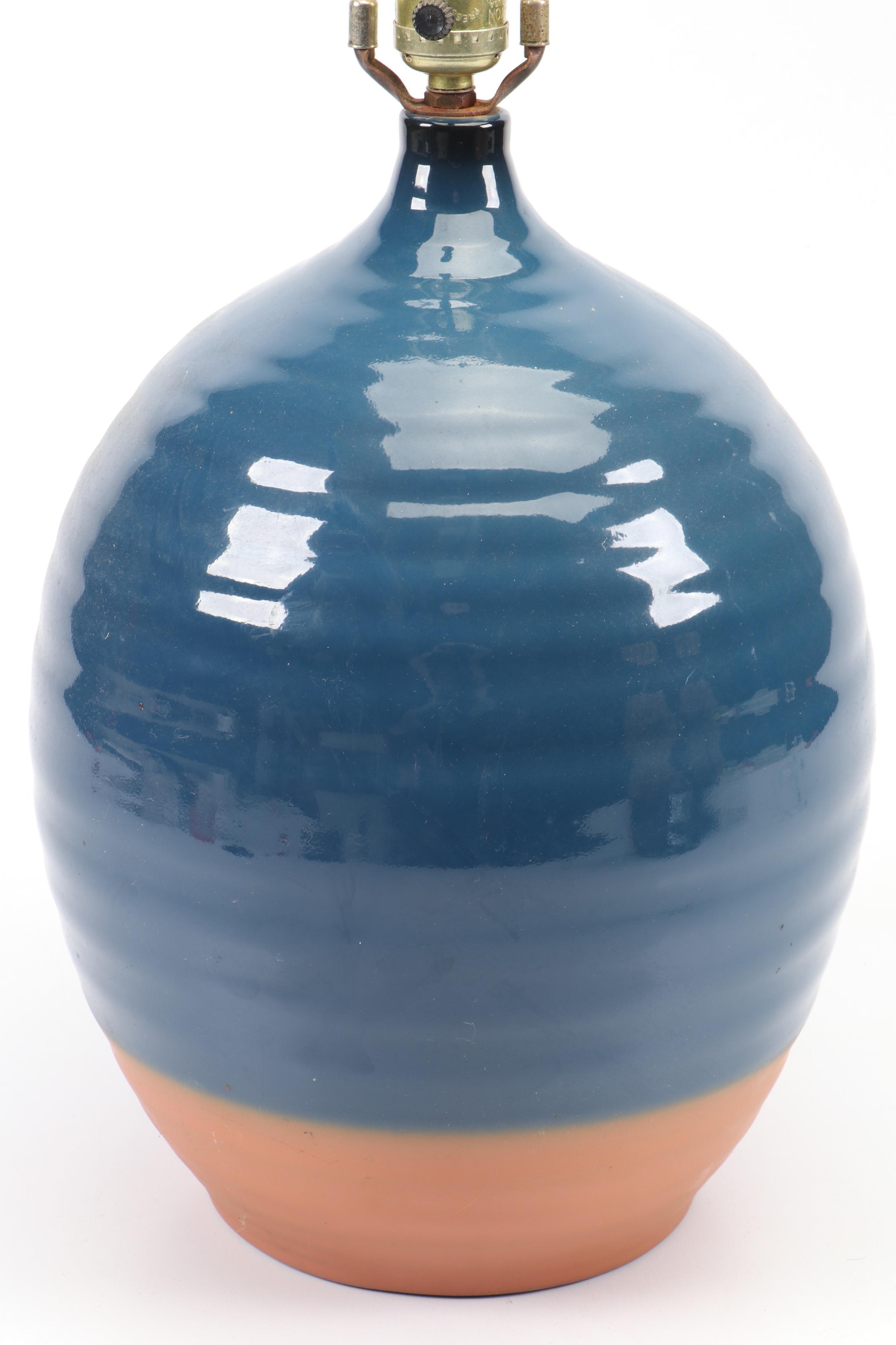 Blue Glazed Dipped Table Lamp with Rope Pendant Lights and Edison Light Bulbs