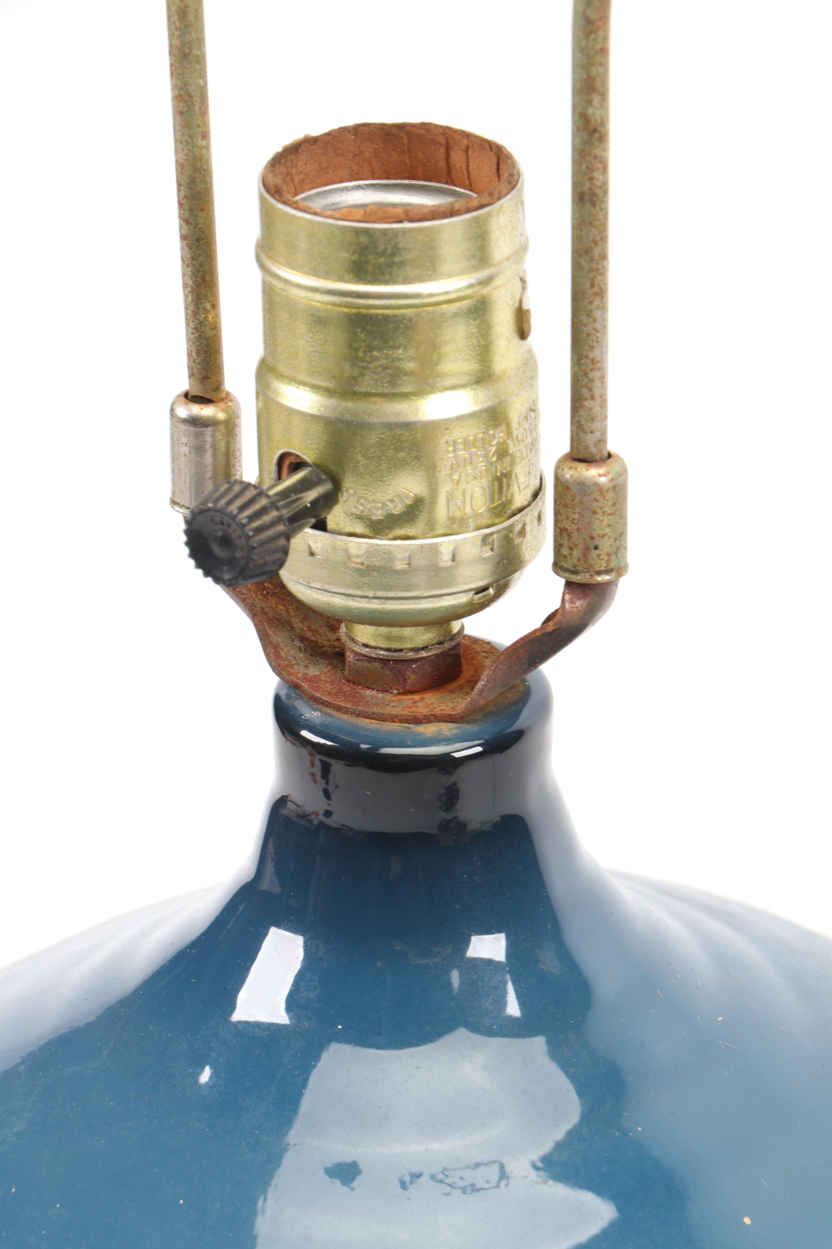 Blue Glazed Dipped Table Lamp with Rope Pendant Lights and Edison Light Bulbs