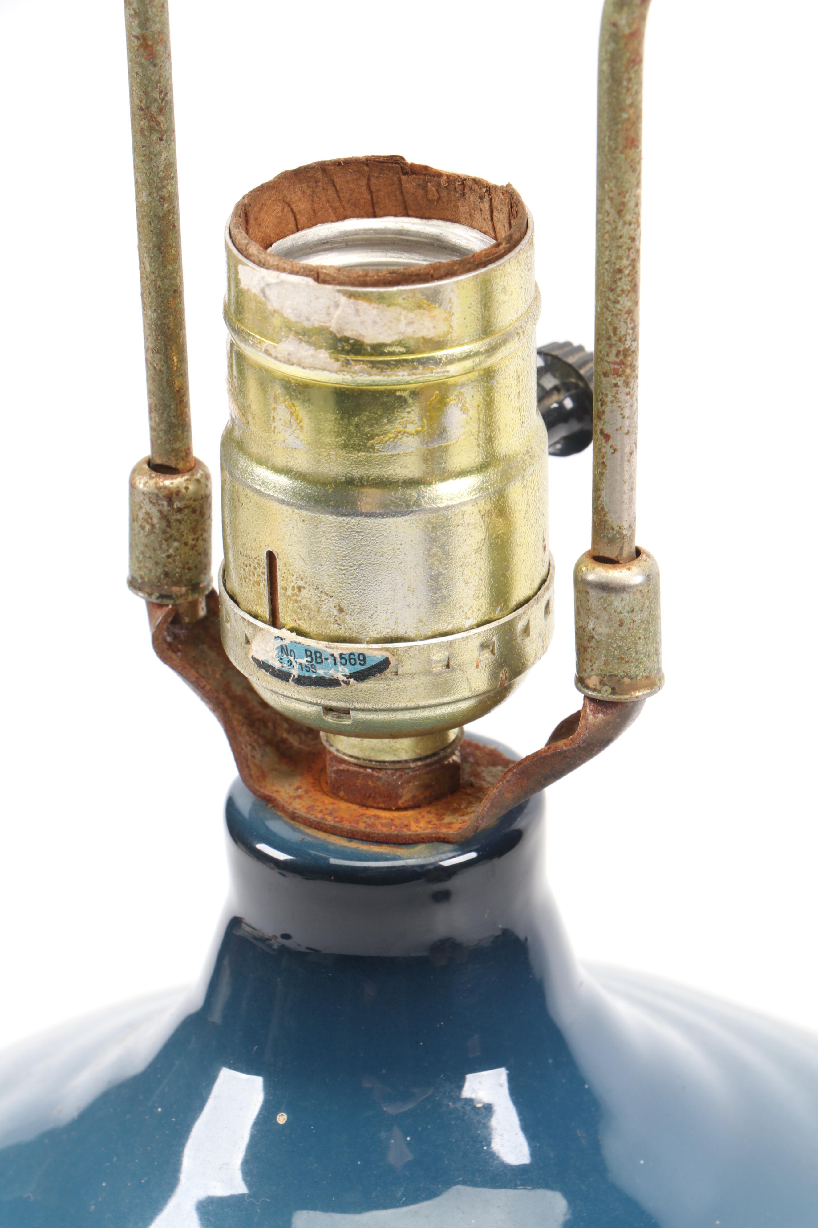 Blue Glazed Dipped Table Lamp with Rope Pendant Lights and Edison Light Bulbs