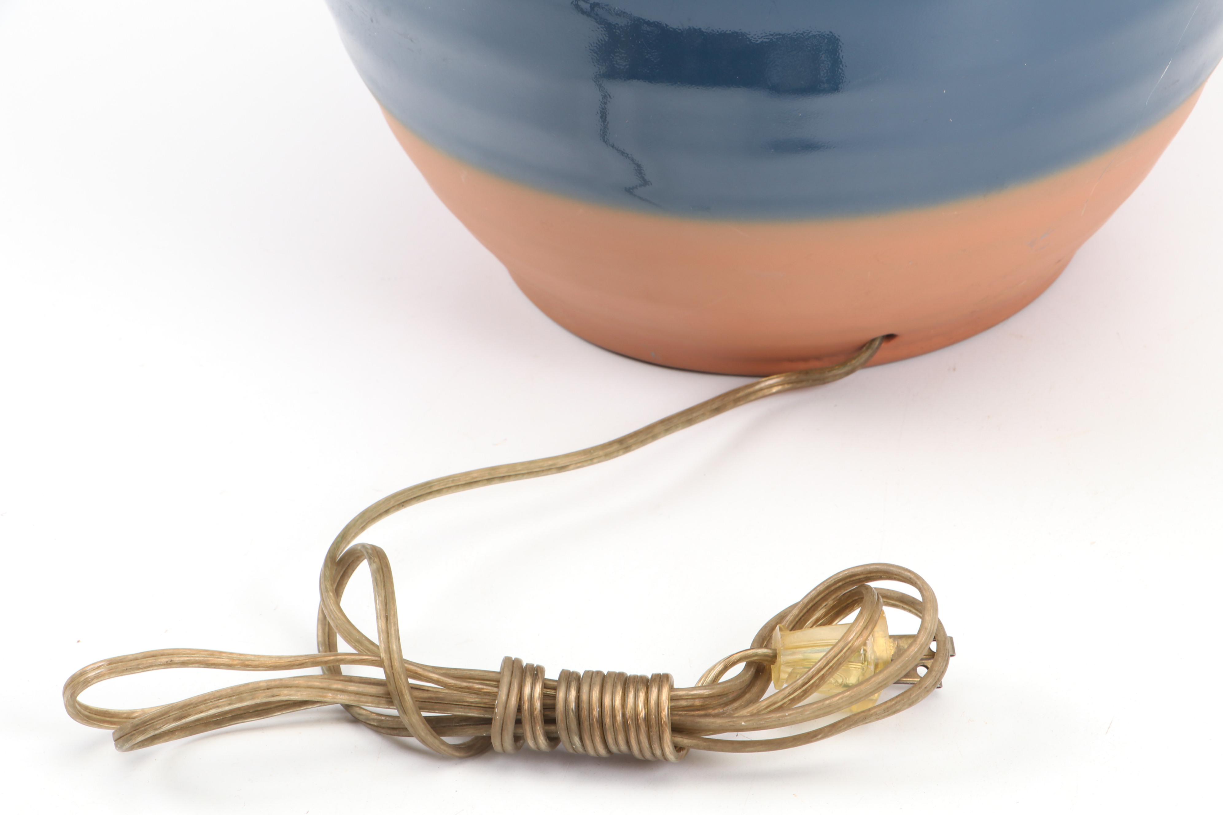 Blue Glazed Dipped Table Lamp with Rope Pendant Lights and Edison Light Bulbs