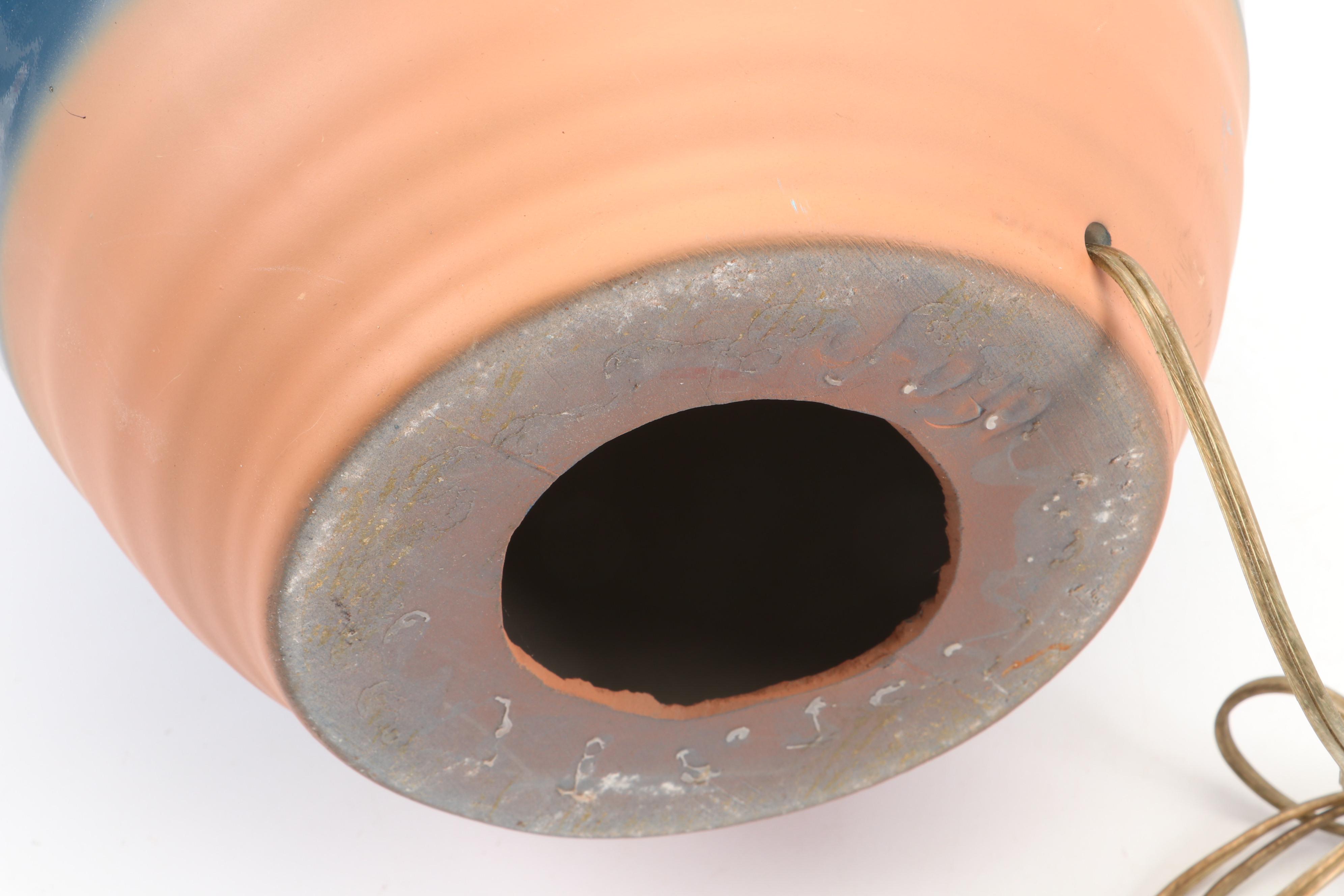 Blue Glazed Dipped Table Lamp with Rope Pendant Lights and Edison Light Bulbs