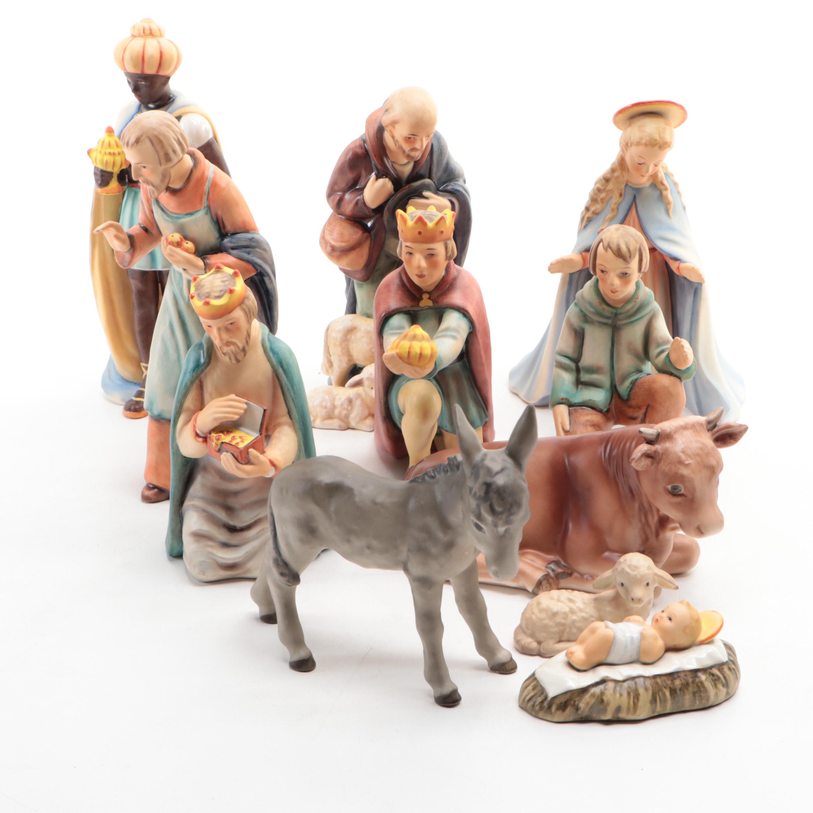 Goebel Hummel Porcelain Nativity Figurines, Mid-20th Century