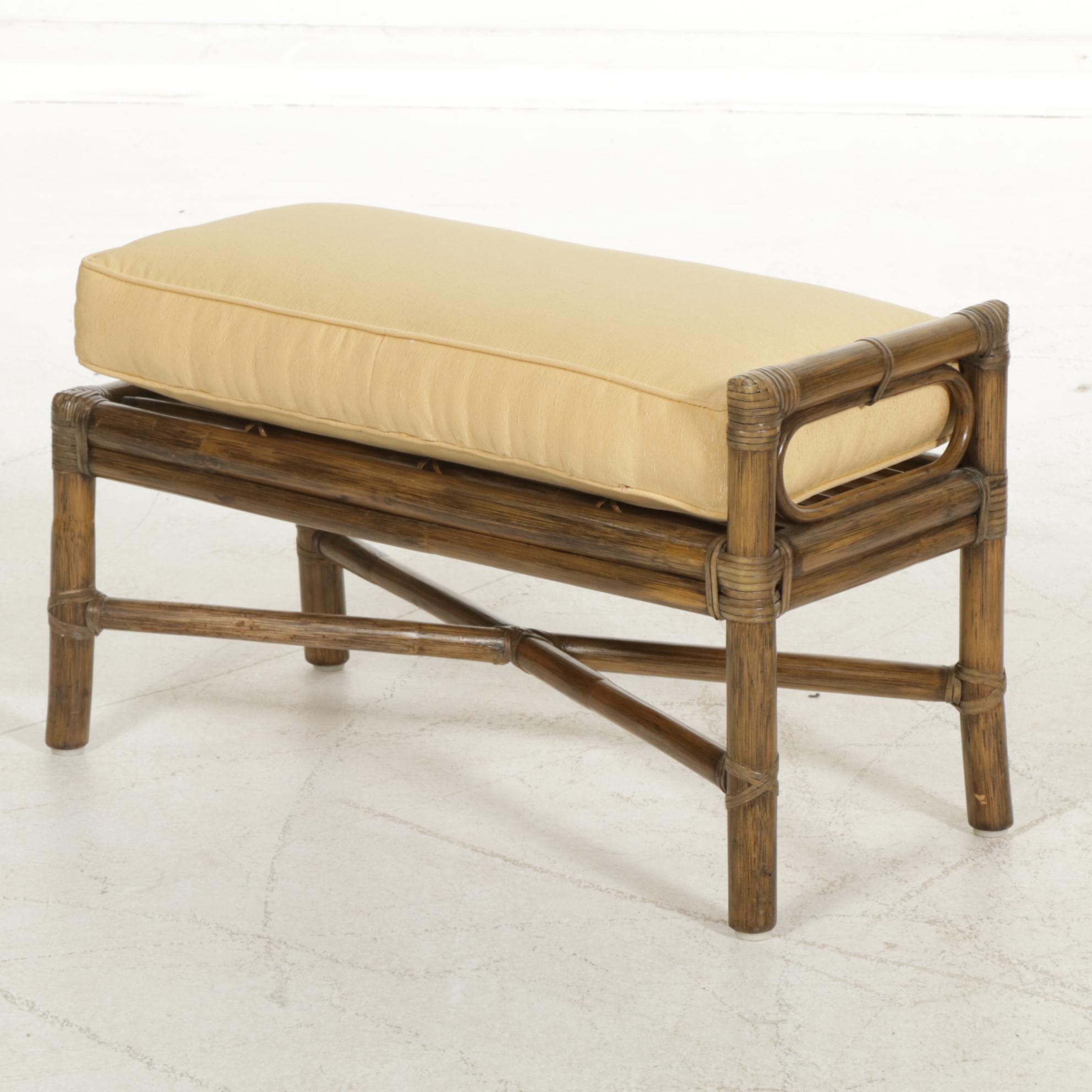 McGuire Furniture Rattan Cane-Back Armchair and Footstool